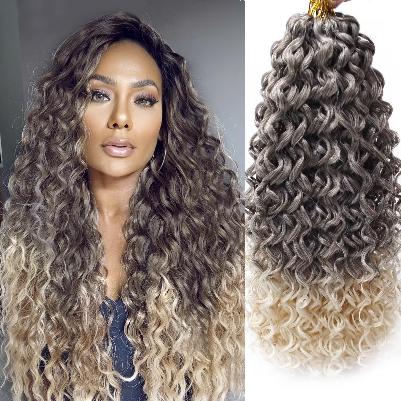 8 Packs Curly Crochet Hair Gogo Curl Crochet Hair For Black Women Deep Wave Braiding Hair,Synthetic Bohemian Crochet Braid Water