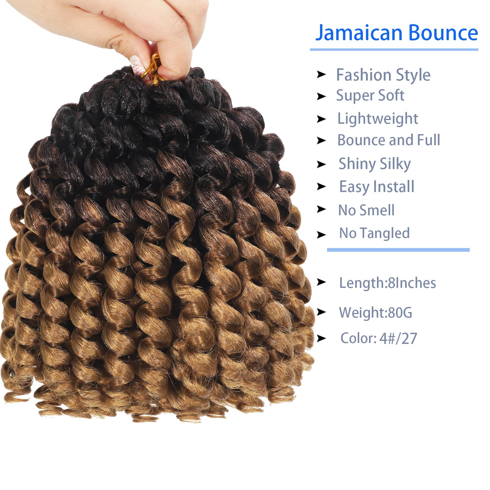 100 Strands Short Jamaican Bounce Crochet Hair Brown Ombre 5 Packs 2X Ringlet Wand Curl Crochet Hair 8 Inch Curly Crochet Hair E