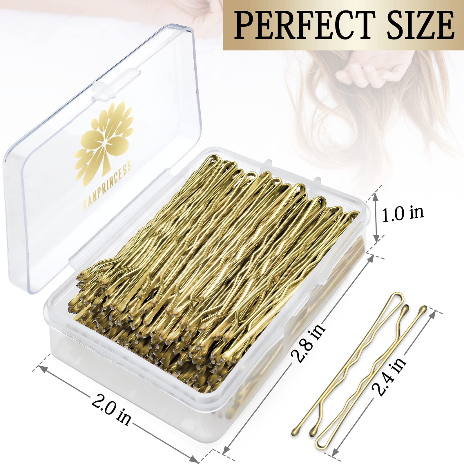 KANPRINCESS 100PCS 2.4Inch Bobby Pins Gold,Pain-Free Bobby Pins for All Hair Types,Hair Pins for Women Girls,Hairpins for Buns w