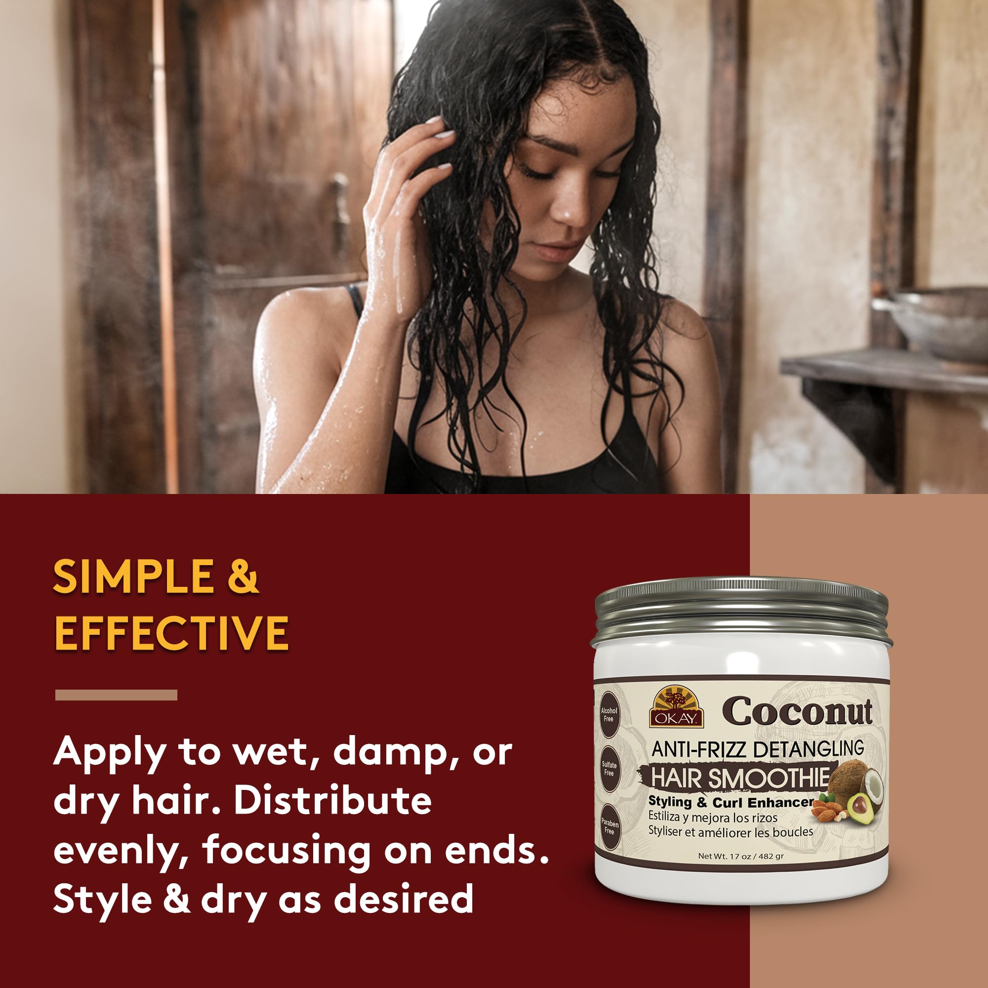 Okay coconut anti frizz detangling hair smoothie 17 ounce, White, 17 Ounce