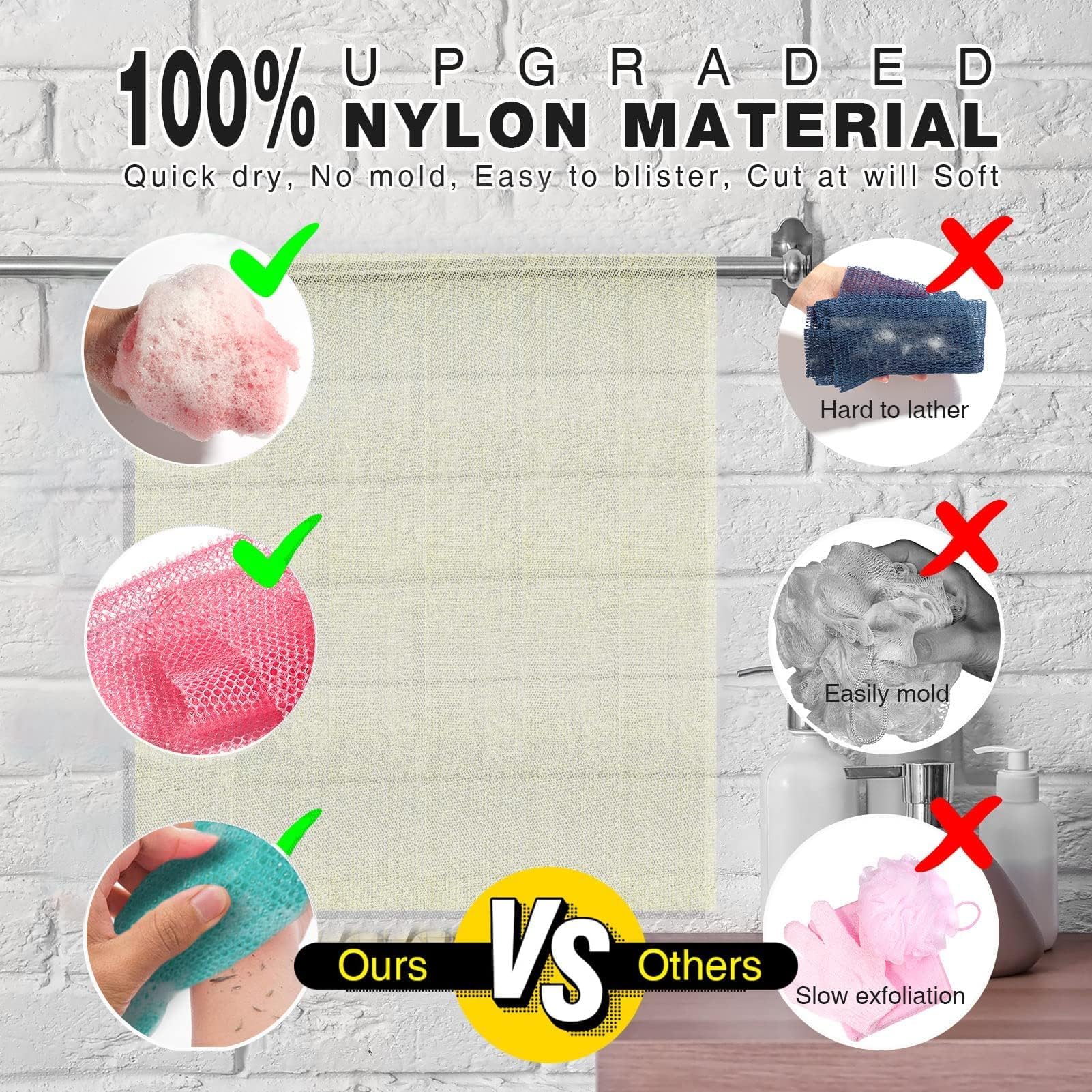 3 Pieces African Net Sponge, African Exfoliating Net African Net Long Net Bath Sponge Exfoliating Shower Body Scrubber Back Scru
