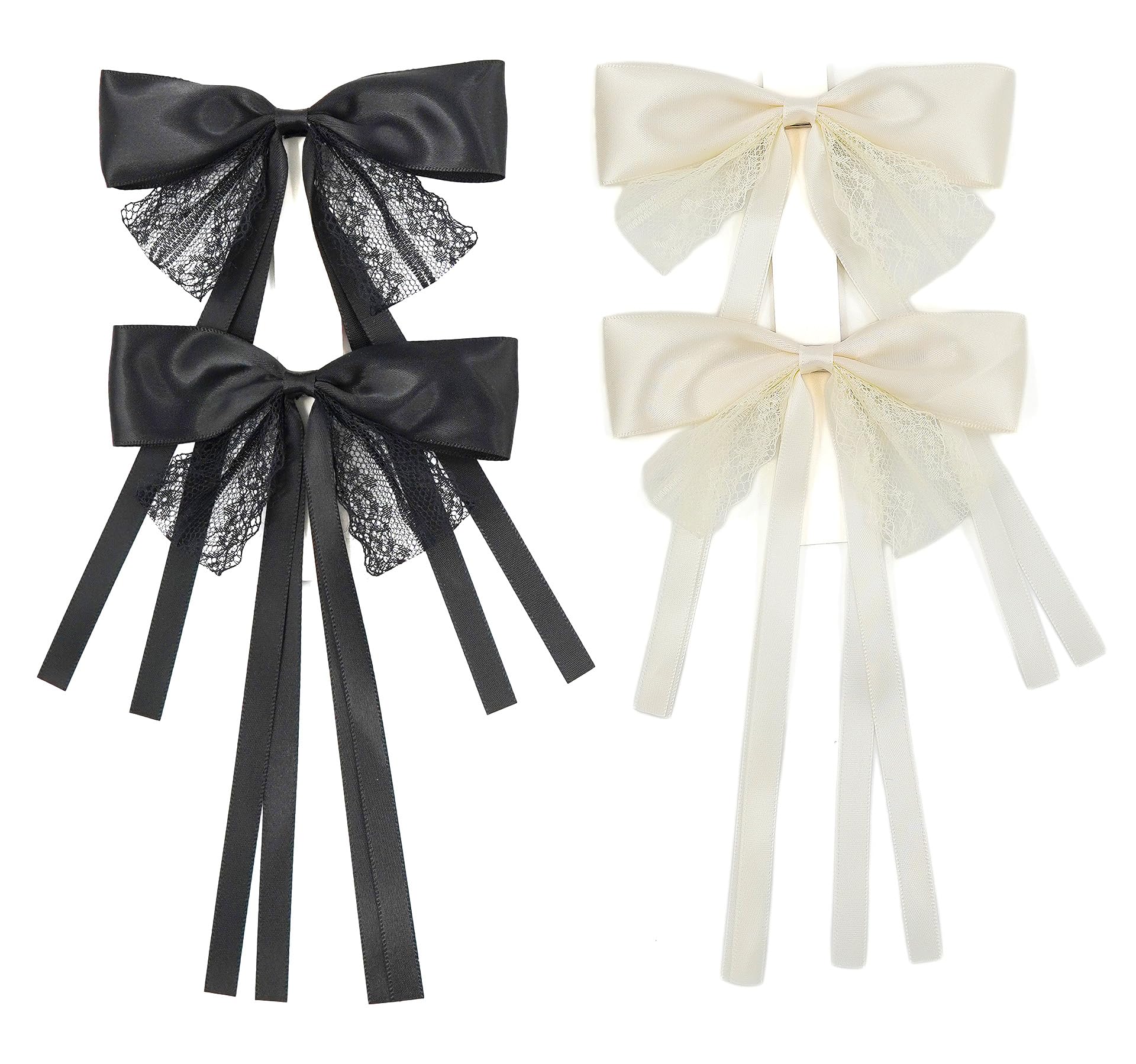 SINNKY 4 PCS Hair Bows for Women, Hair Ribbon with Long Tail Riboon Hair Clips for Women Girls, Hair Barrettes with Bow Accessor