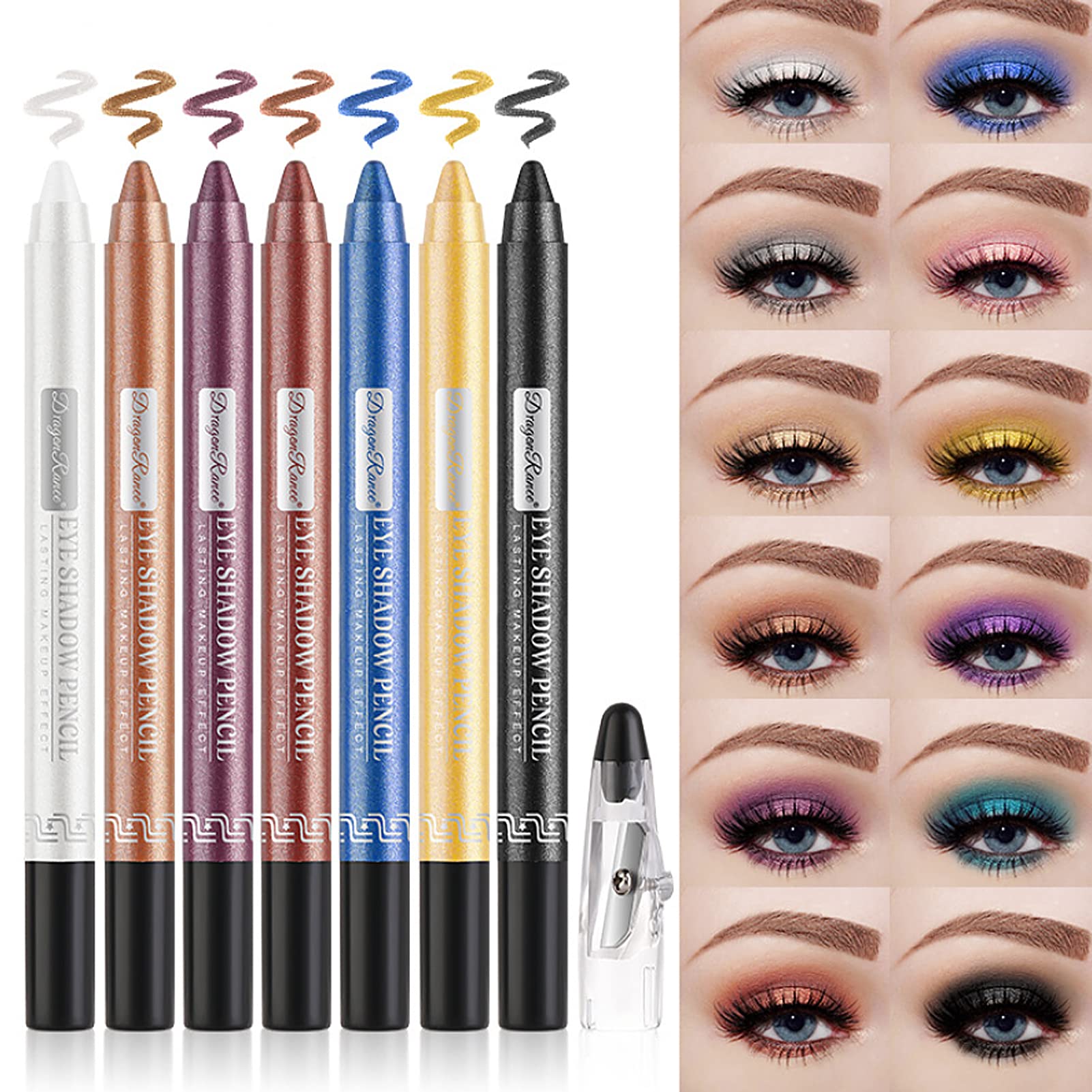 Petansy Cream Eyeshadow Stick Eye Set, 12Pcs Colored Glitter Eyeshadow Stick Eyeliner Pencil, Long Lasting Waterproof Pearlescen