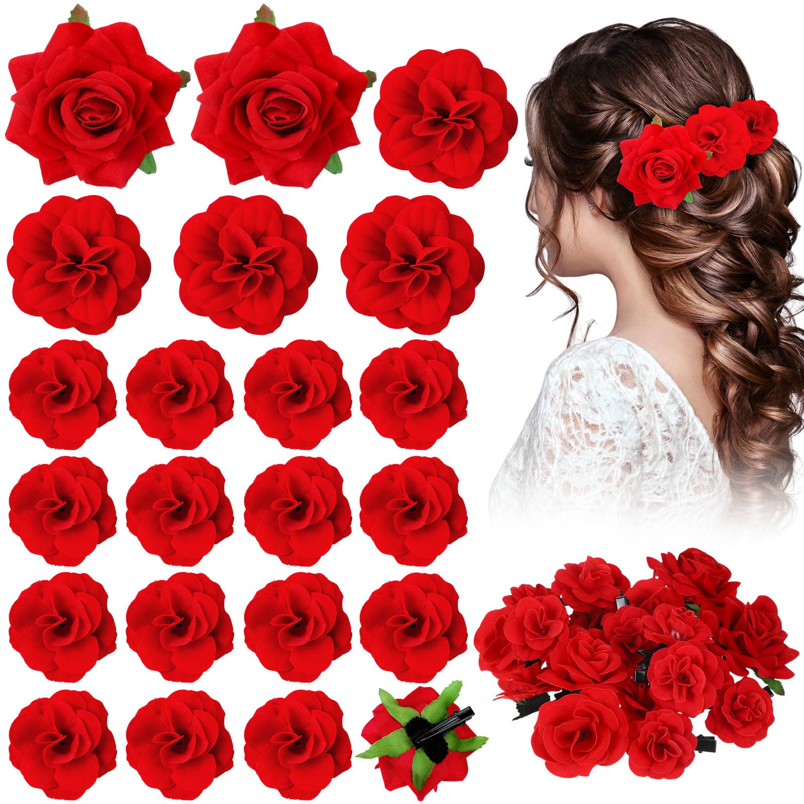 BBTO 21 Pieces Flower Hair Clip Rose Hair Clips Hair Barrettes for Women Flower Hair Accessories Boho Bride Claw Clip Hairpin Br