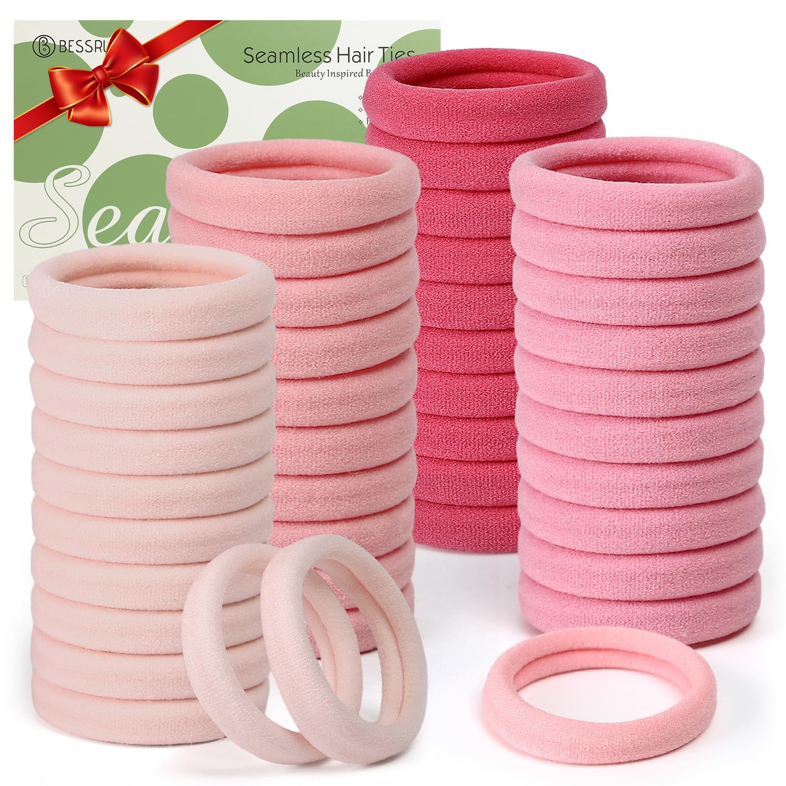Bessrung 100PCS Elastic Hair Ties No Damage, Seamless Nylon Hair Bands for Women Girls, Soft Stretchy Ponytail Holder No Crease 