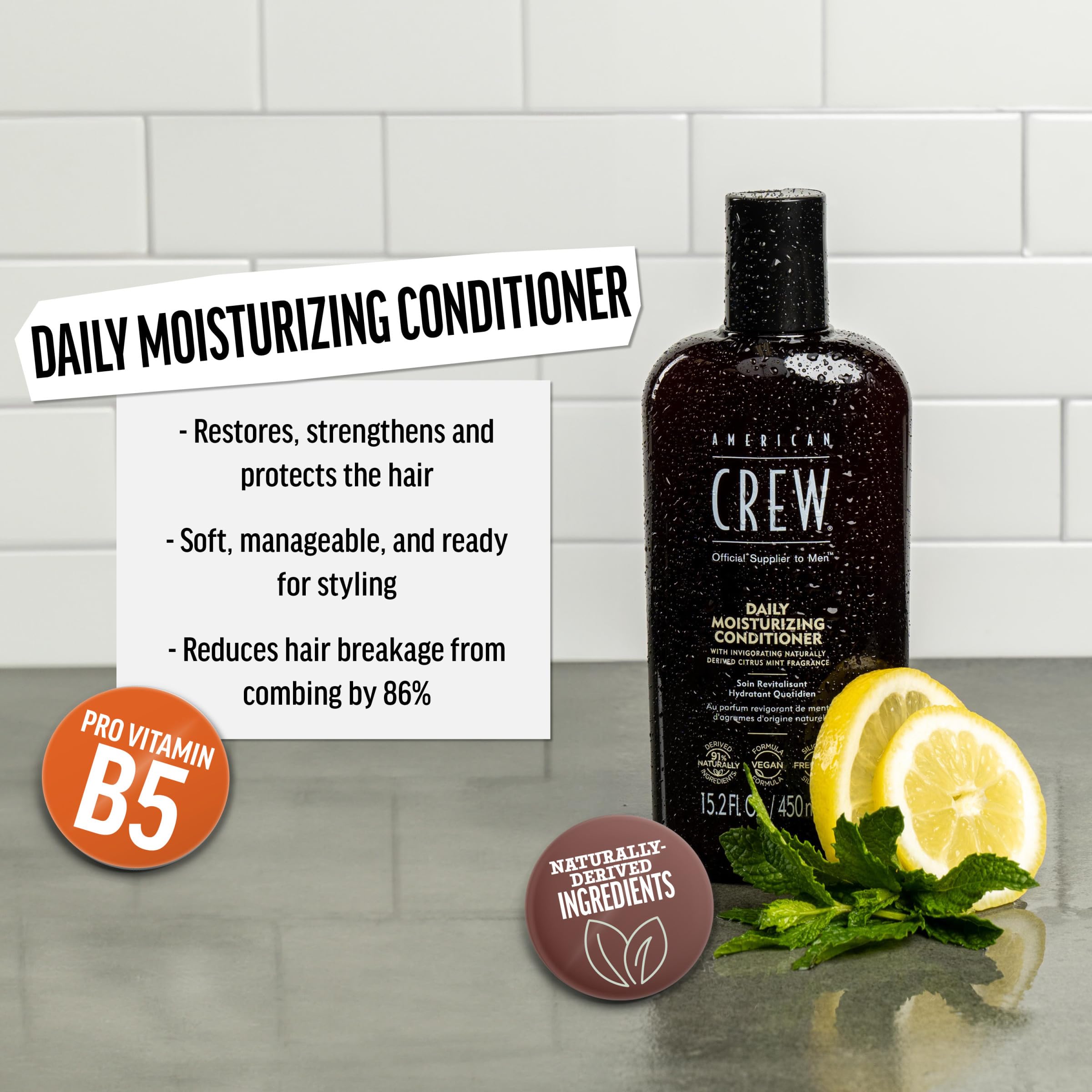 American Crew Conditioner for Men, Daily Moisturizer, Naturally Derived, Vegan Formula, Citrus Mint Fragrance, 33.8 Fl Oz