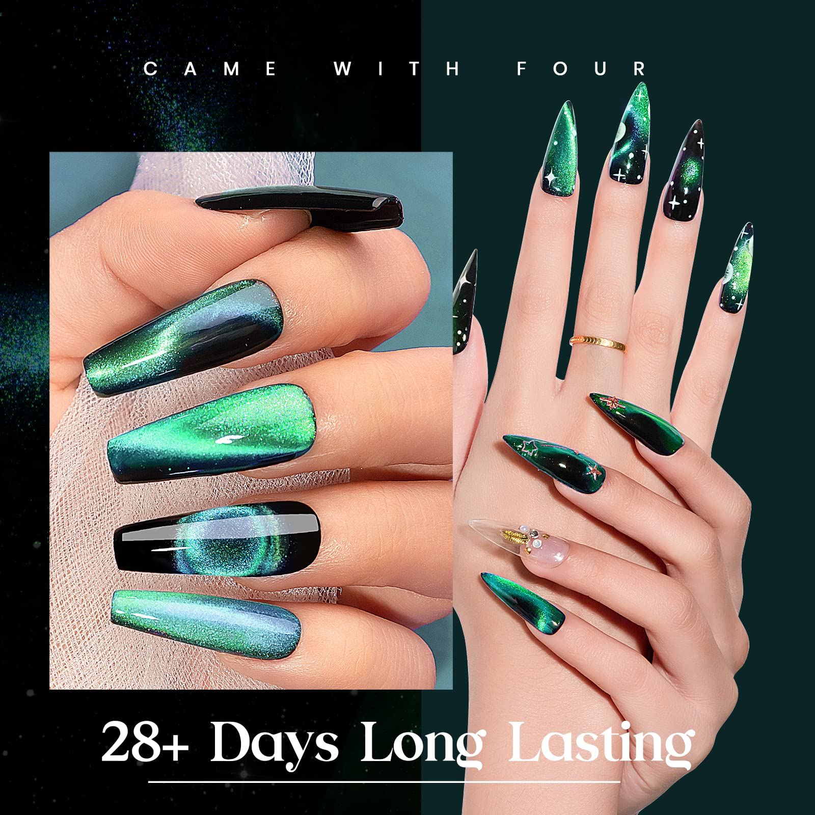 Mizhse 9D Cat Eye Gel Nail Polish 10Ml, Holographic Galaxy Cateye Magnetic Nail Polish Gel, Magic Chameleon Manicure Set(Green&B