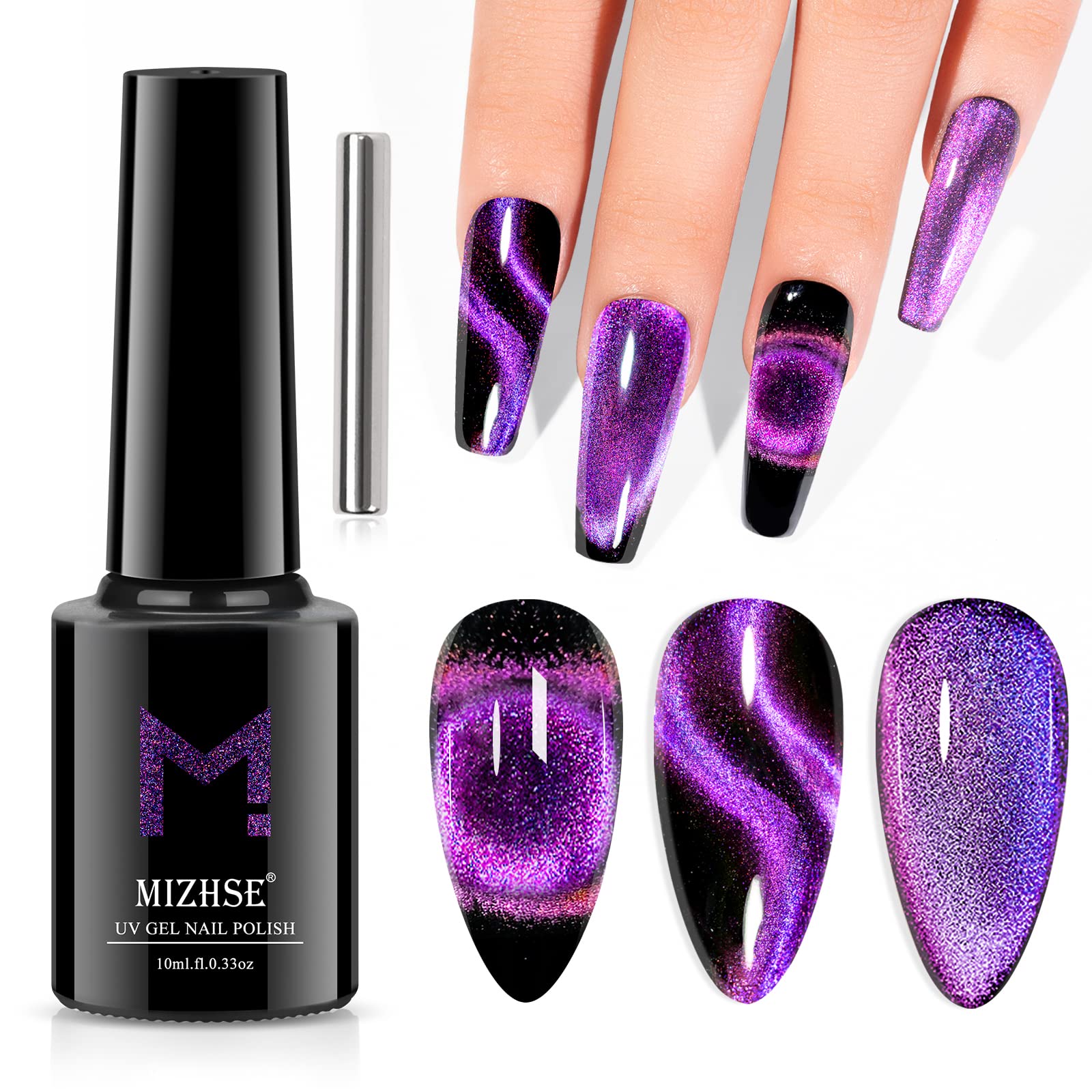 Mizhse 9D Cat Eye Gel Nail Polish 10Ml, Fall Holographic Galaxy Cateye Magnetic Nail Polish Gel, Halloween Magic Chameleon Manic