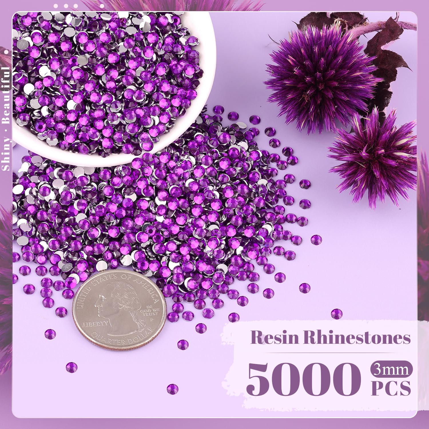 5000Pcs 3Mm Resin Rhinestones In Bulk (Dark Violet), Bedazzling Flatback Crystals For Crafts Diy Nail Decoration, Gems Charms Fo