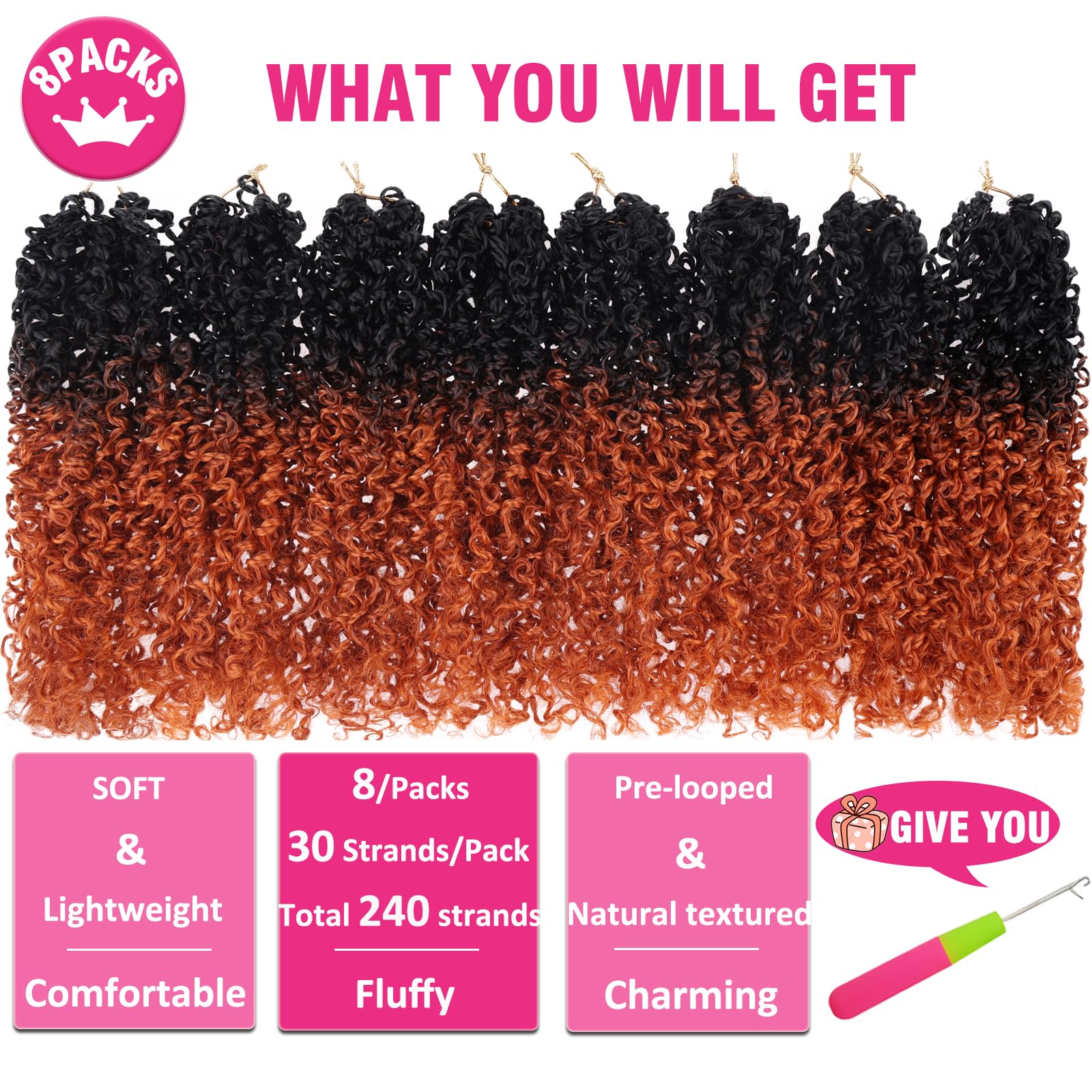 Unionbeauty Pre-Looped Yanky Twist Crochet Braids Hair 8 Inch 8 Bundles Pre-Twisted Short Passion Twist Crochet Hair Micro Sprin