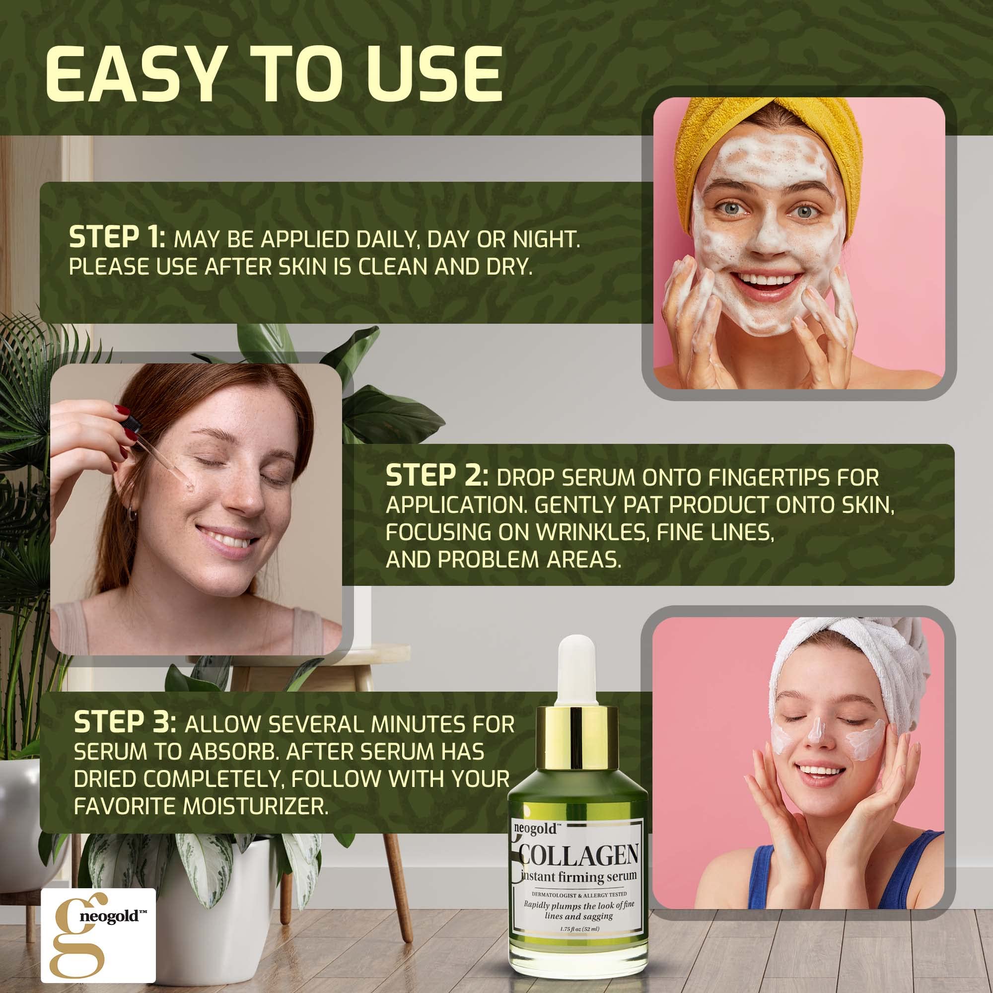 Neogold Collagen & Peptides Plumping Skin Care Facial Serum. Anti Aging Neck & Face Skincare Serum Helps Reduce Appearance Of Cr