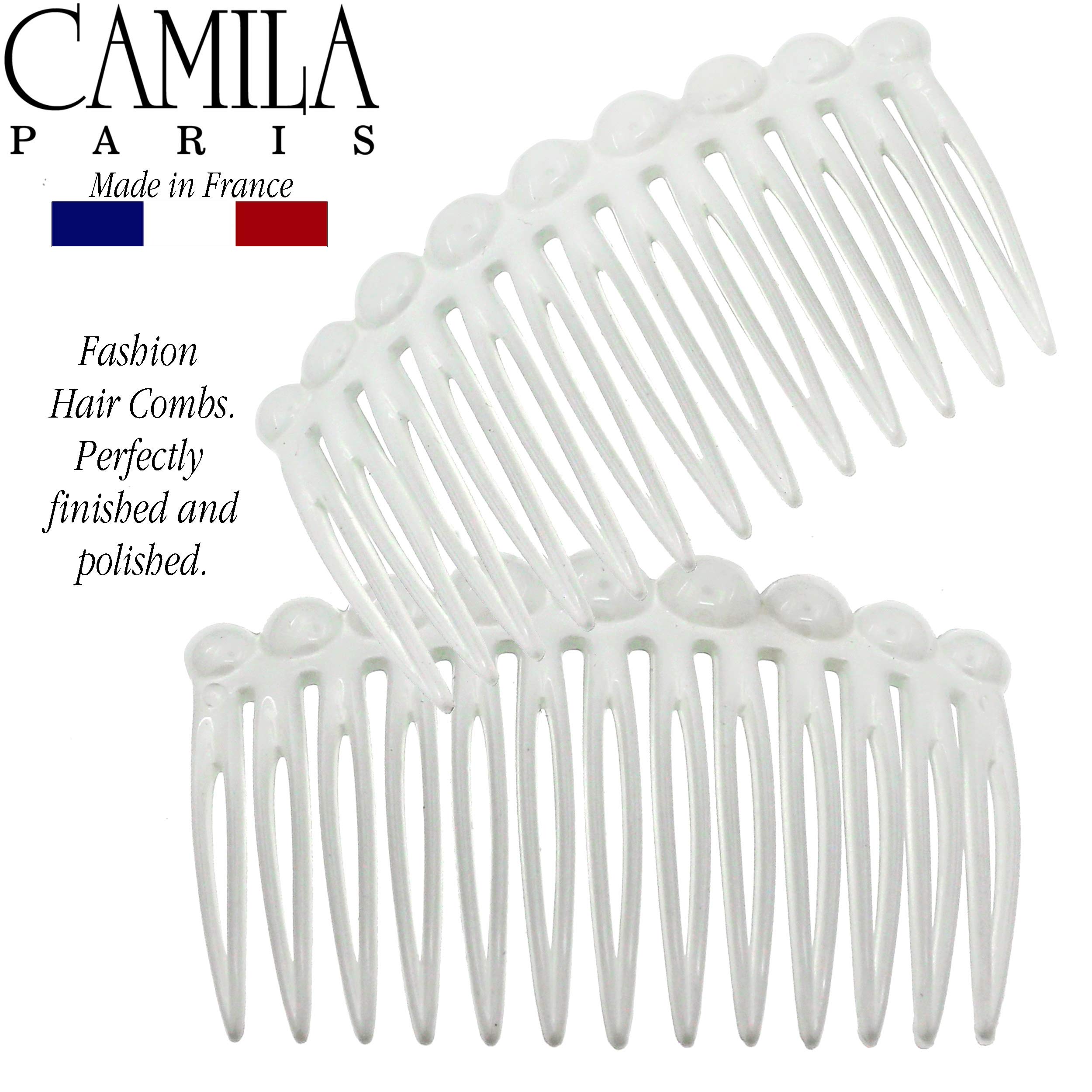 Camila French Hair Side Comb CP2900-2, Small, White, Strong Hold Cellulose Acetate Hair Clip for Women Bun Chignon Up-Do Accessories