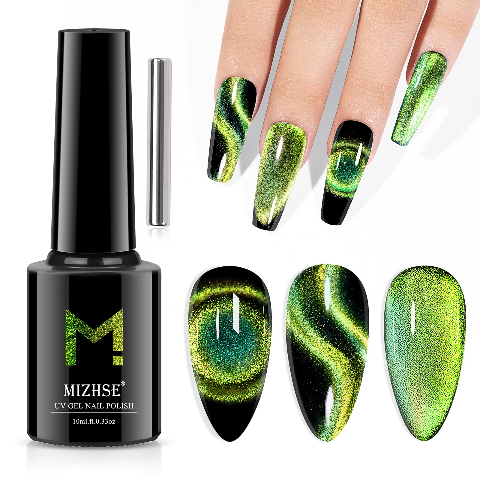 Mizhse 9D Cat Eye Gel Nail Polish 10Ml, Christmas Holographic Galaxy Cateye Magnetic Nail Polish Gel, Magic Chameleon Manicure S