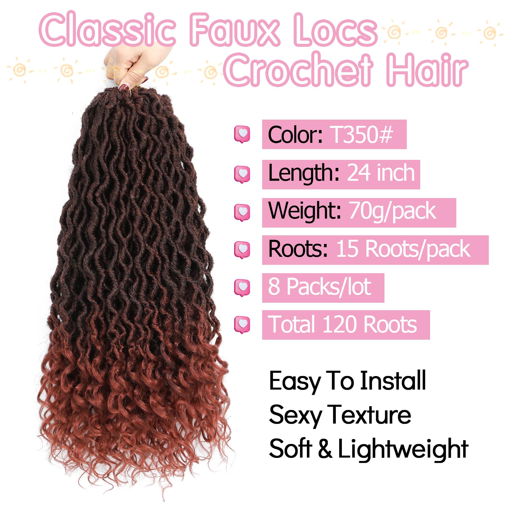 Karida Faux Locs Crochet Hair 24 Inch, 8 Packs Pre Looped Goddess Locs Crochet Hair, Wavy Crochet Goddess Locs With Curly Ends,