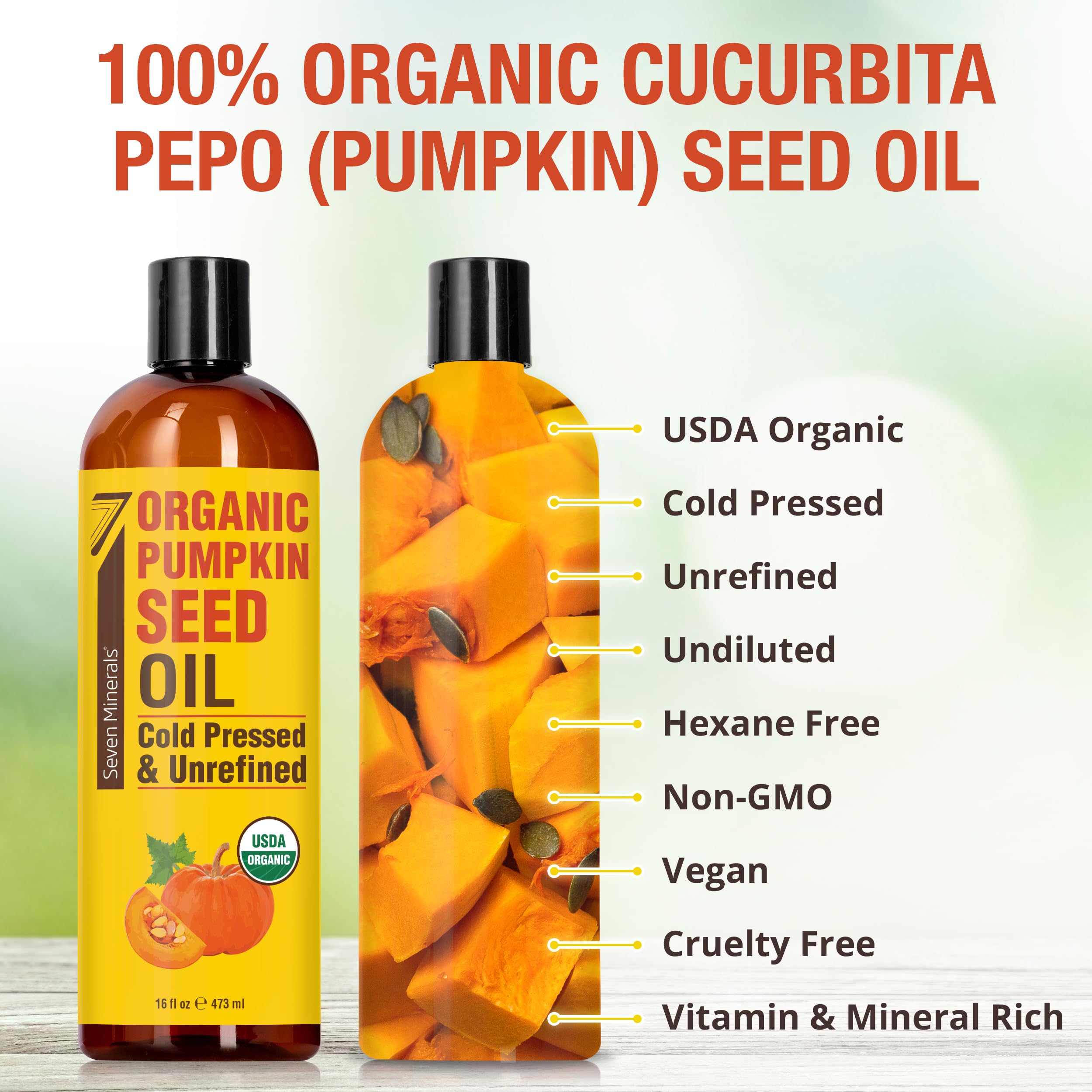 New Pumpkin Seed Oil For Hair Growth, Face, & Body - Big 16Oz Bottle - Usda Organic, Cold-Pressed, & Hexane Free - Lightweight,