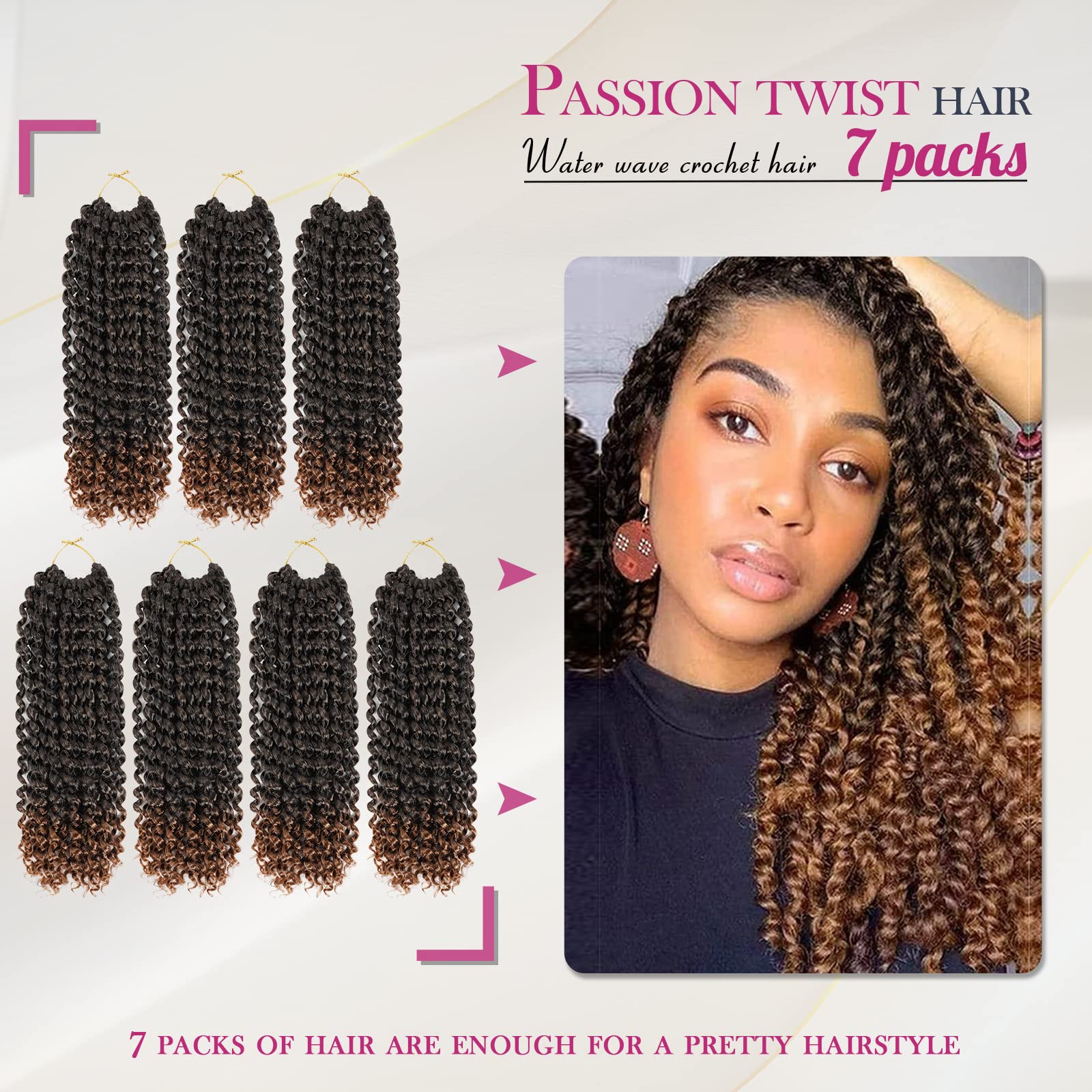 Dansama 7 Packs Passion Twist Hair Water Wave Braiding Hair For Butterfly Style Crochet Braids Bohemian Hair Extensions (12Inch