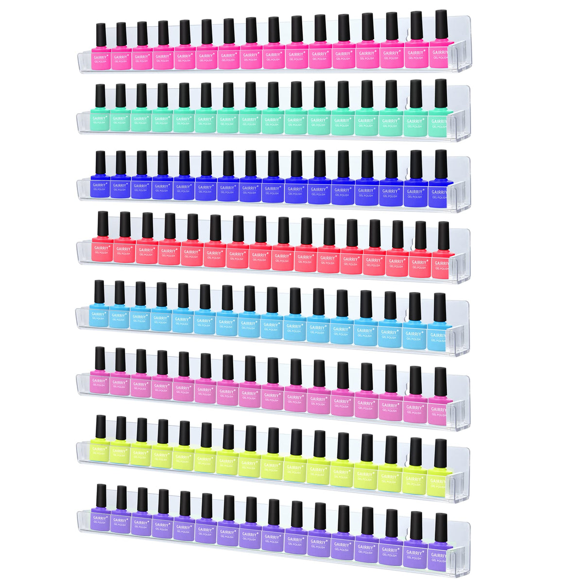8 Pack Nail Polish Rack Wall Mounted Shelf with Removable Anti-Slip End Inserts, Clear Acrylic Nail Polish Organizer Wall Rack D