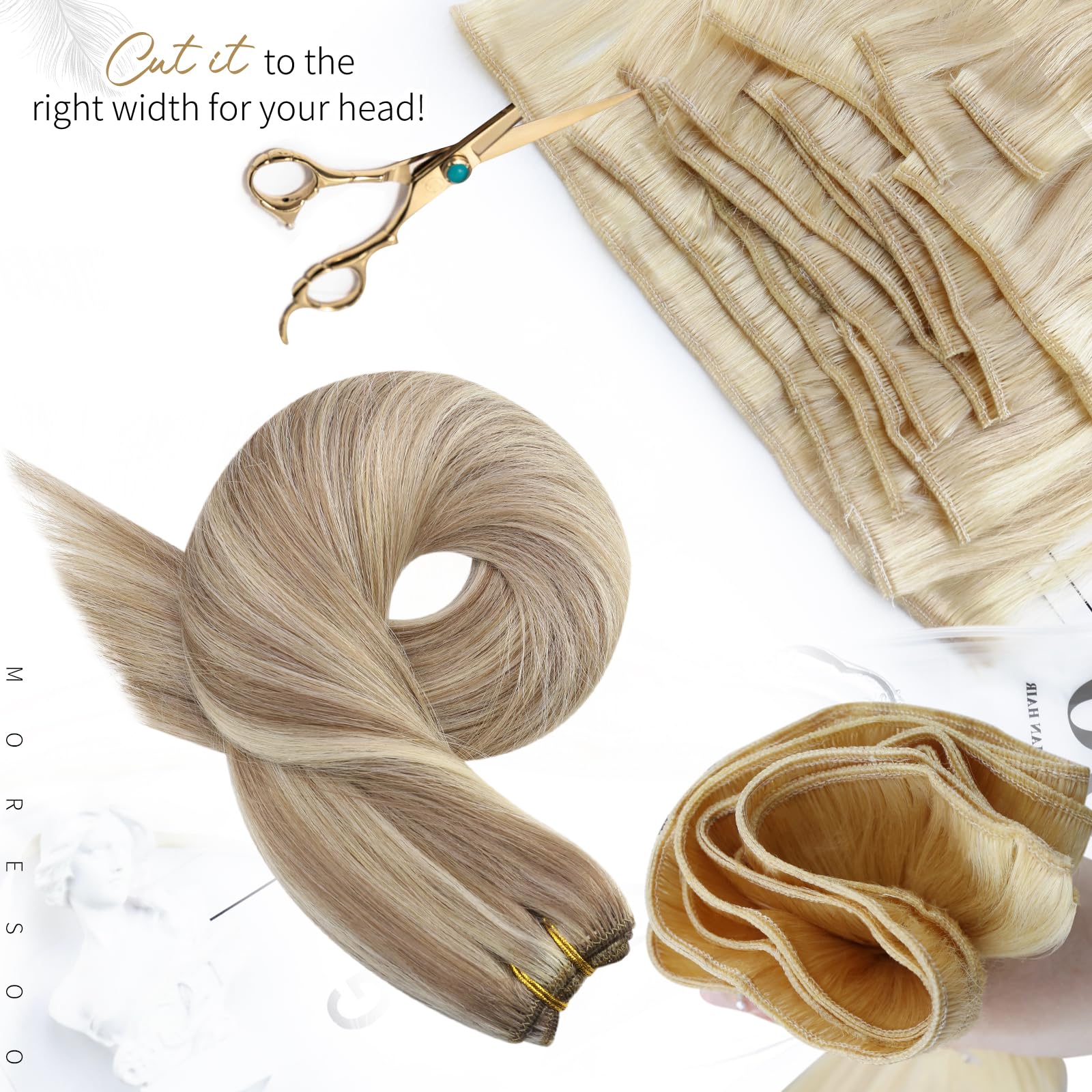 Moresoo Sew In Weft Human Hair Extensions Blonde Highlight Remy Sew In Hair Extensions Real Human Hair Light Brown With Blonde D