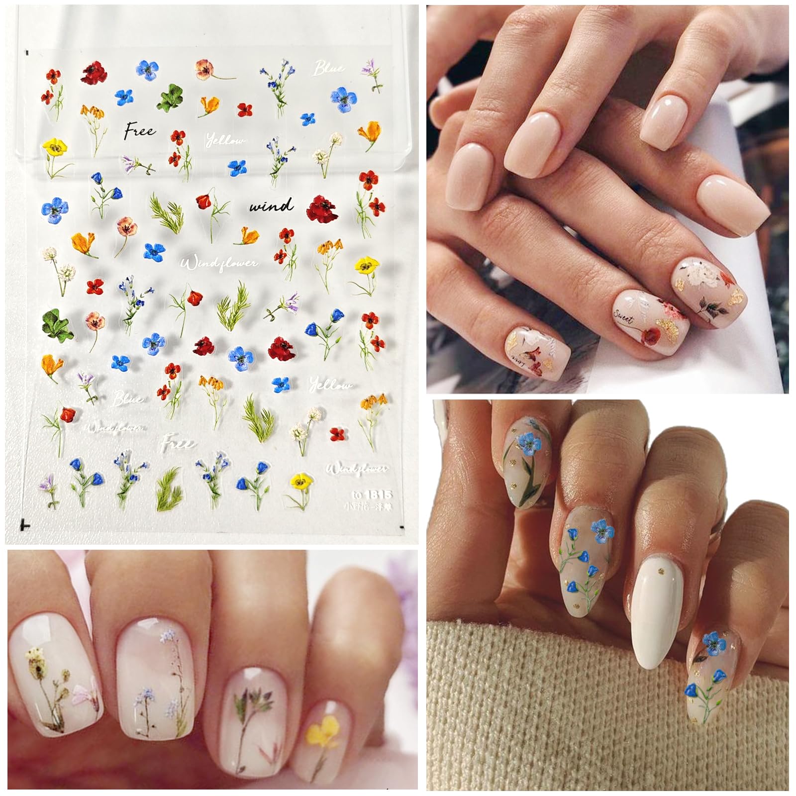 Flower Nail Art Stickers Decals 5D Embossed Engraved Nail Decals Spring Summer Nail Supplies Accessories With Nail Tweezer 3D Se