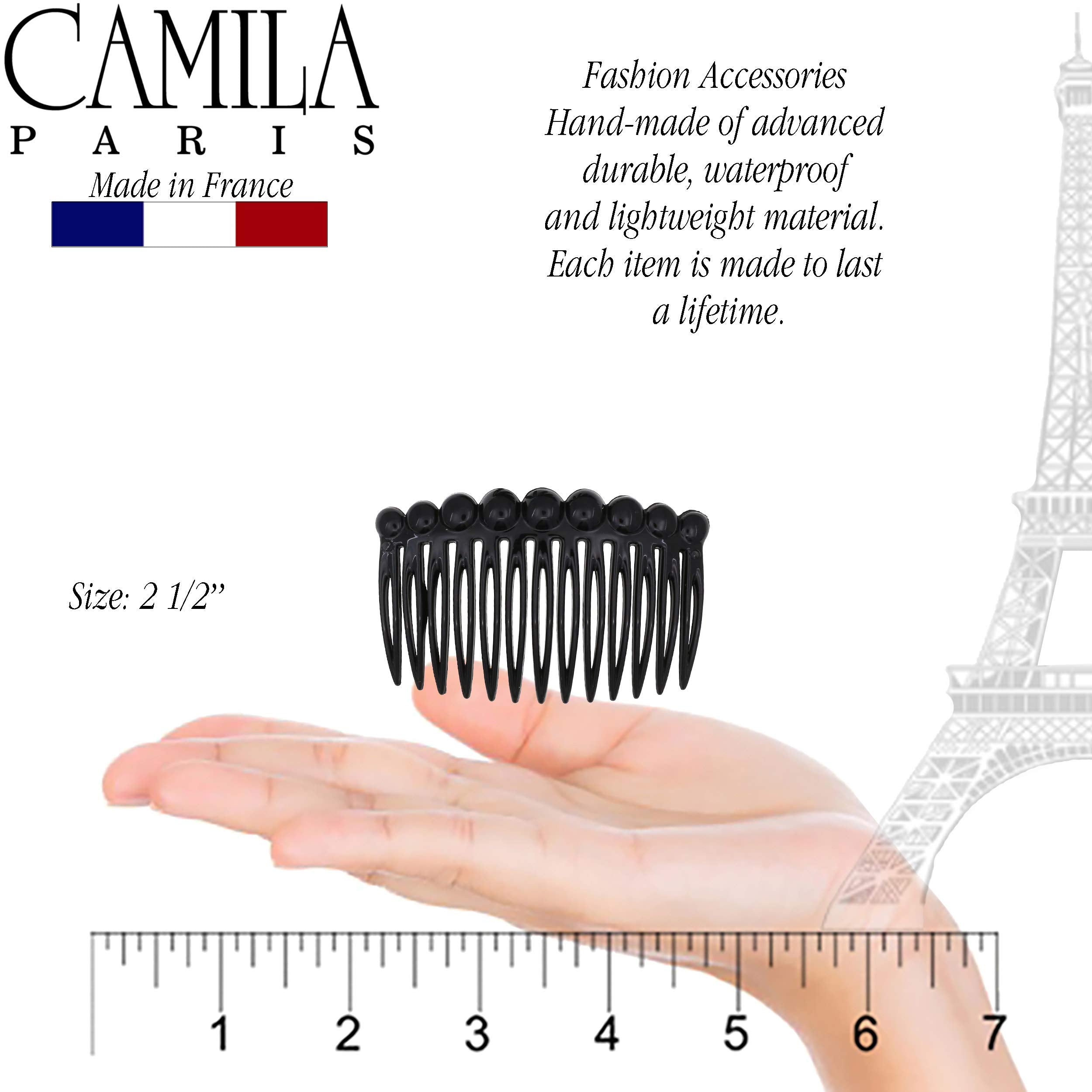 Camila Paris Cp2869/2 French Hair Side Comb Small Rounded, Black French Twist Hair Combs Decorative, Strong Hold Hair Clips For