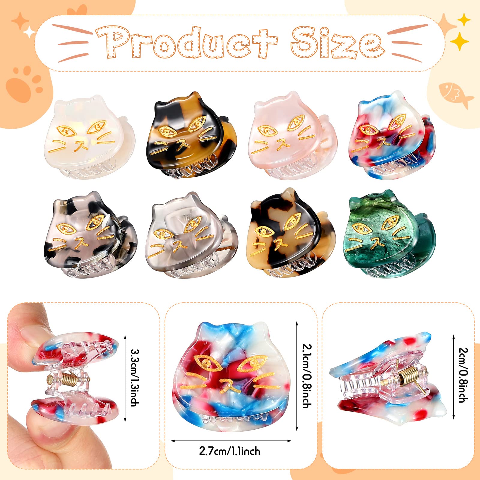 Crowye 8 Pcs Cute Cat Small Hair Clips Forehead Bangs Broken Hair Clip Speckled Animal Shaped Mini Hair Claw Clips Alloy Resin S