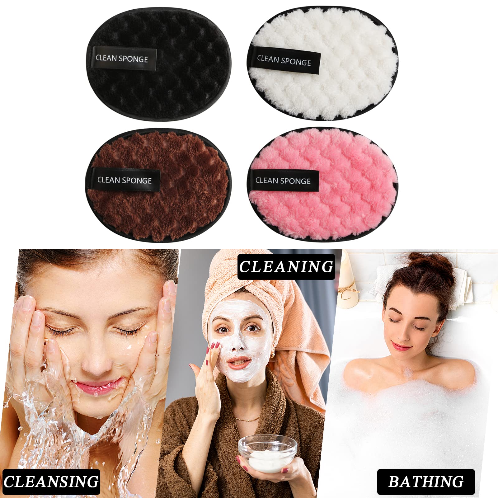 Vtrem 4 Colors Reusable Makeup Remover Pads Soft Facial Cleaning Puffs Towels Face Eye Lip Remover Pads Double-Side Washable Mak