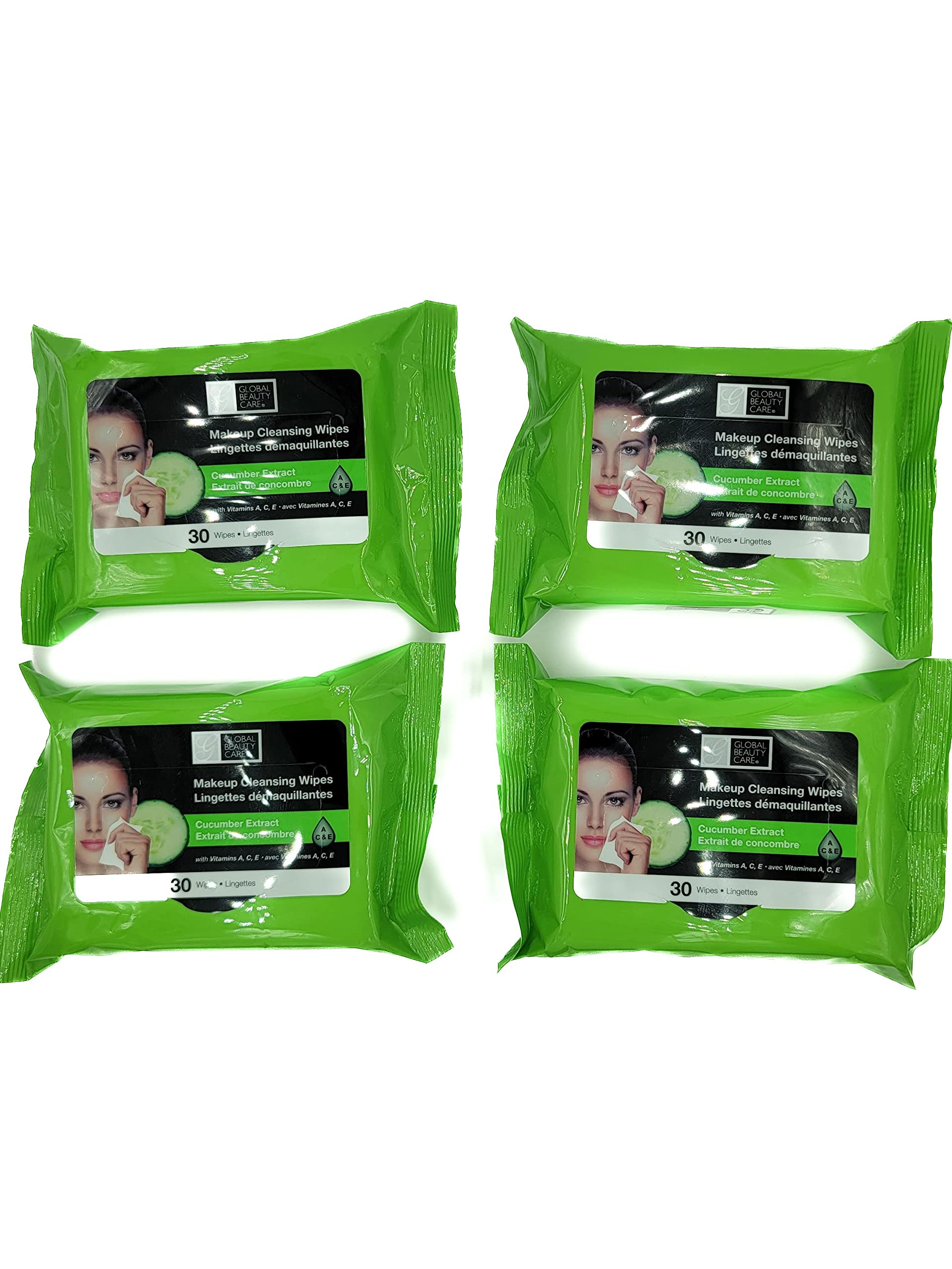 Global Beauty Care Cleansing Makeup Removal Wipes Bulk - Great For Travel Toiletries - 120 Count (4-Pack) (Cucumber)