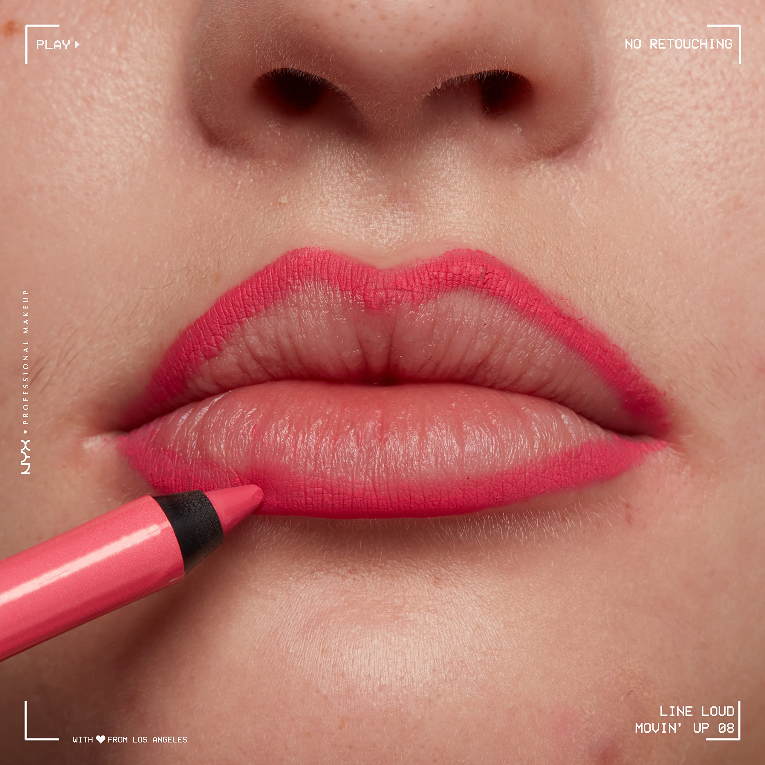 NYX PROFESSIONAL MAKEUP Line Loud Lip Liner - Longwear Pigmented Pencil, Jojoba Oil & Vitamin E, 1 Count, Movin' Up (Bright Pink Peach)