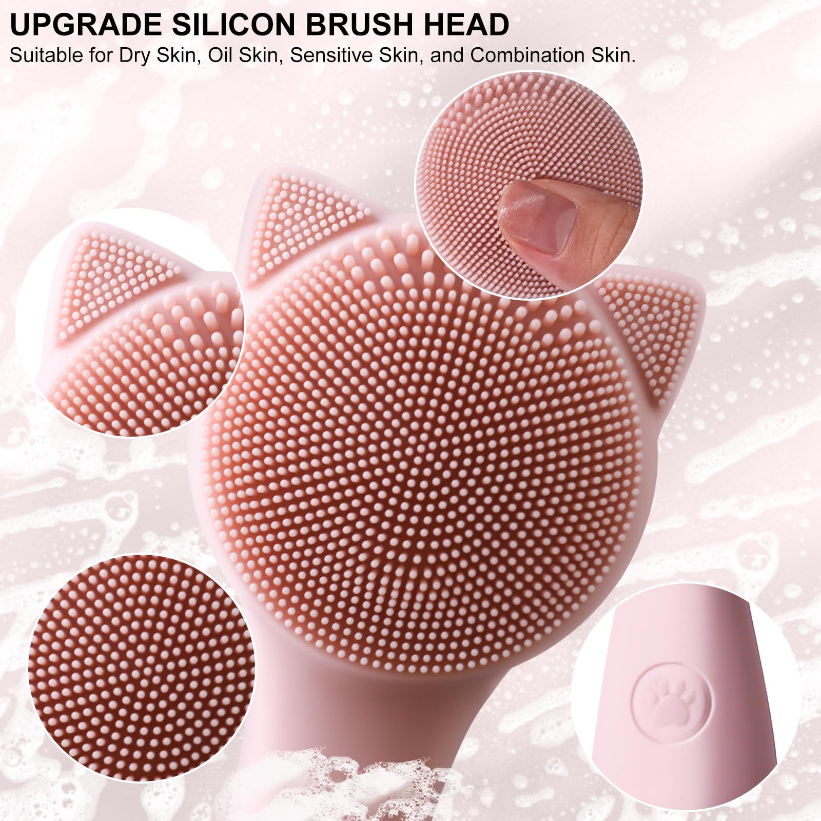 Facial Cleansing Brush, Silicone Face Scrubber Exfoliator For Men & Women, Electric Face Brush Waterproof, With 3 Speeds Adjusta