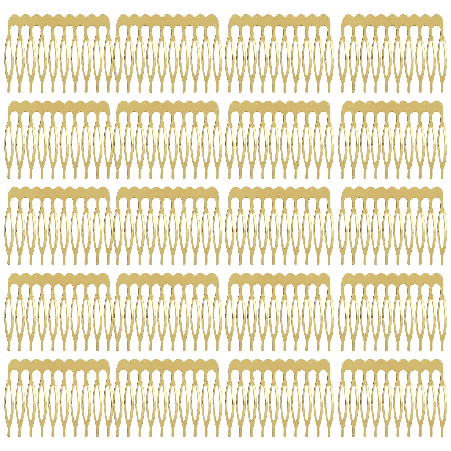 Lawie 20 Pack Bulk 10 Teeth Gold Metal Side Hair Combs Plain Blank Crafting DIY Wire Slide Combs Wedding Bridal Veil Combs Decor