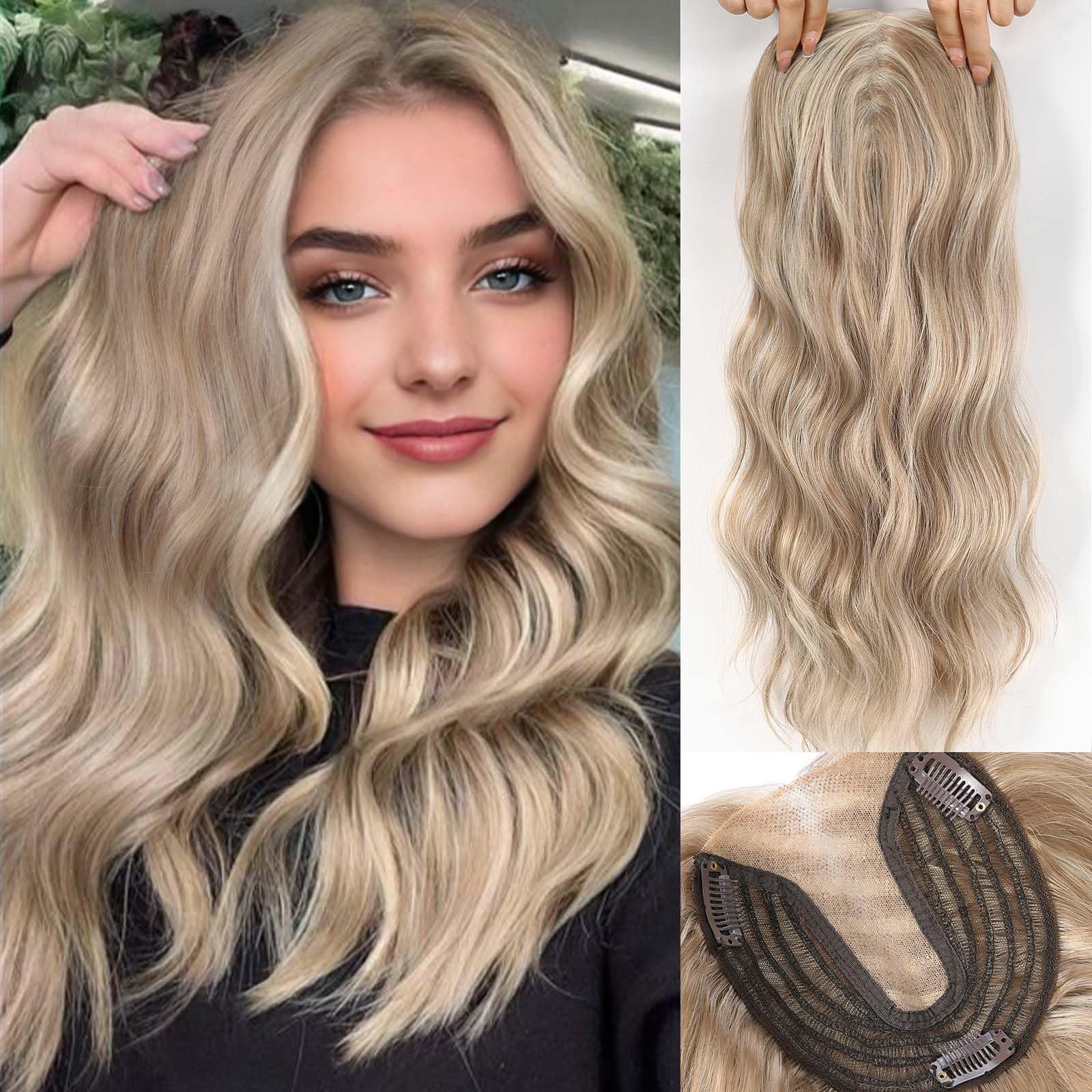 HAIRCUBE 18 inch Wavy Hair Toppers for Women Heat Resistant Fibre Synthetic 5 * 5.3 Inch Swiss Base Toppers Hair Pieces for Wome