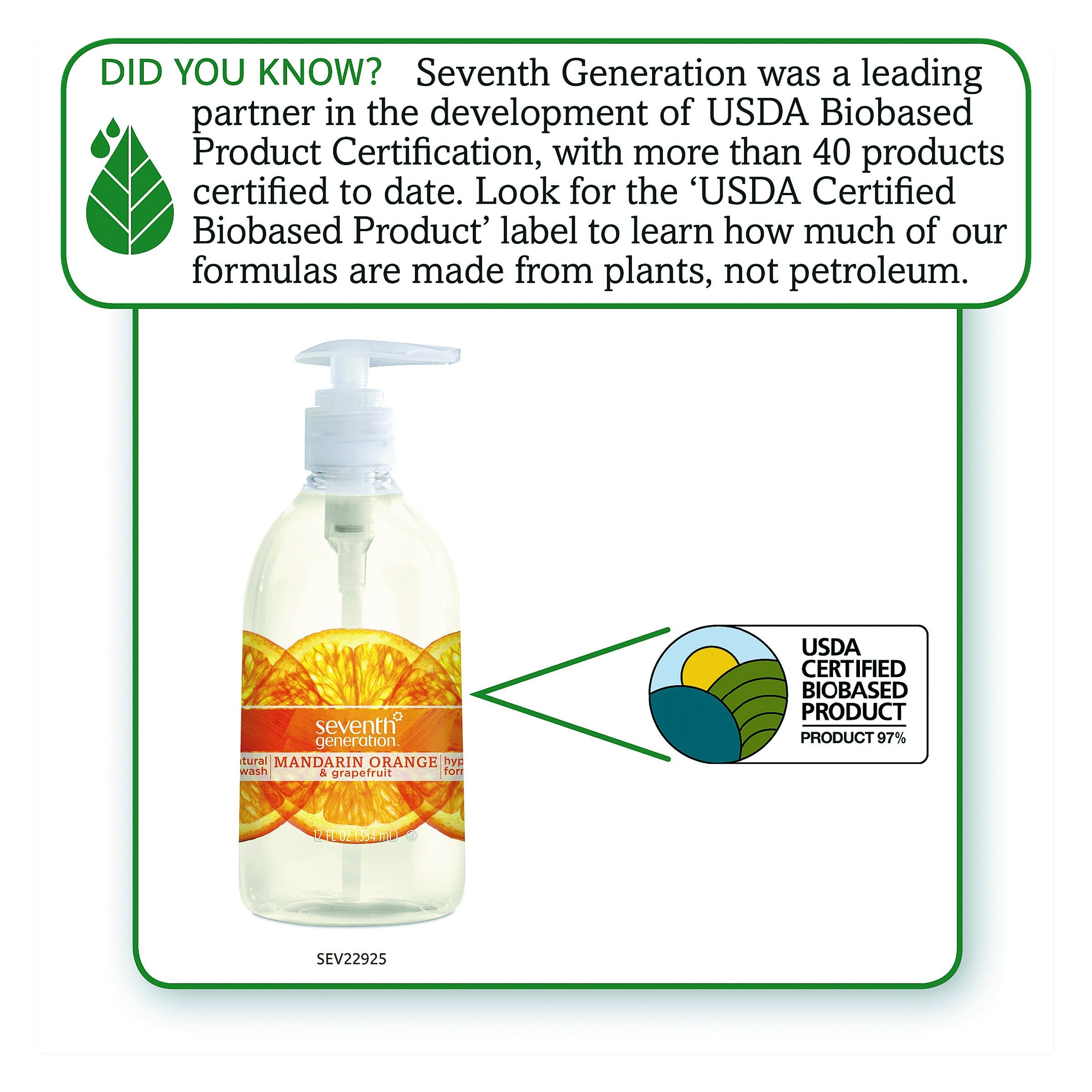 Seventh Generation Hand Wash, Mandarin Orange & Grapefruit Scent, 12Oz