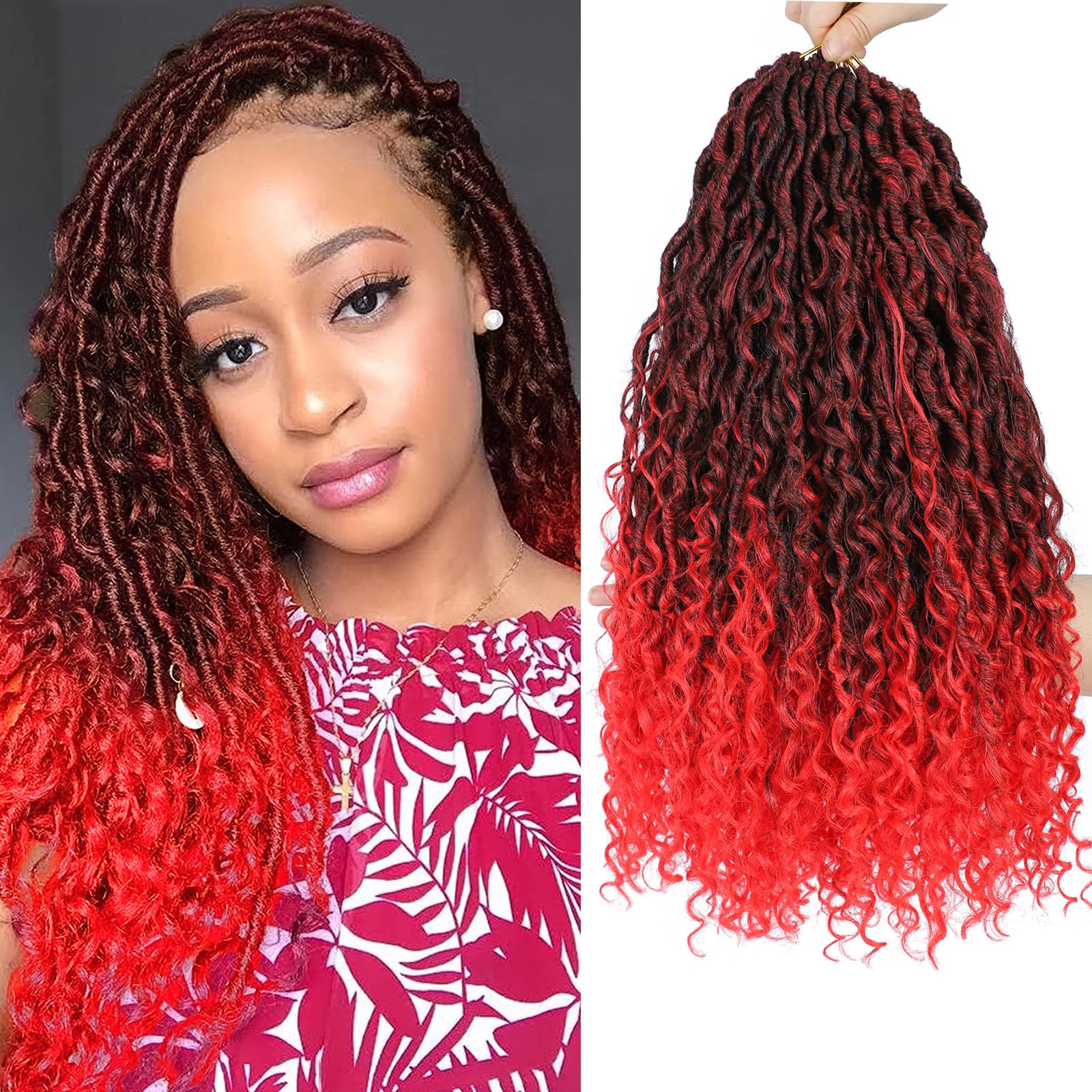 Boho Goddess Locs Crochet Hair 6 Packs 18 inch Red River Faux Locs Crochet Hair Bohemia Locs Crochet Hair with Curly Ends Boho F