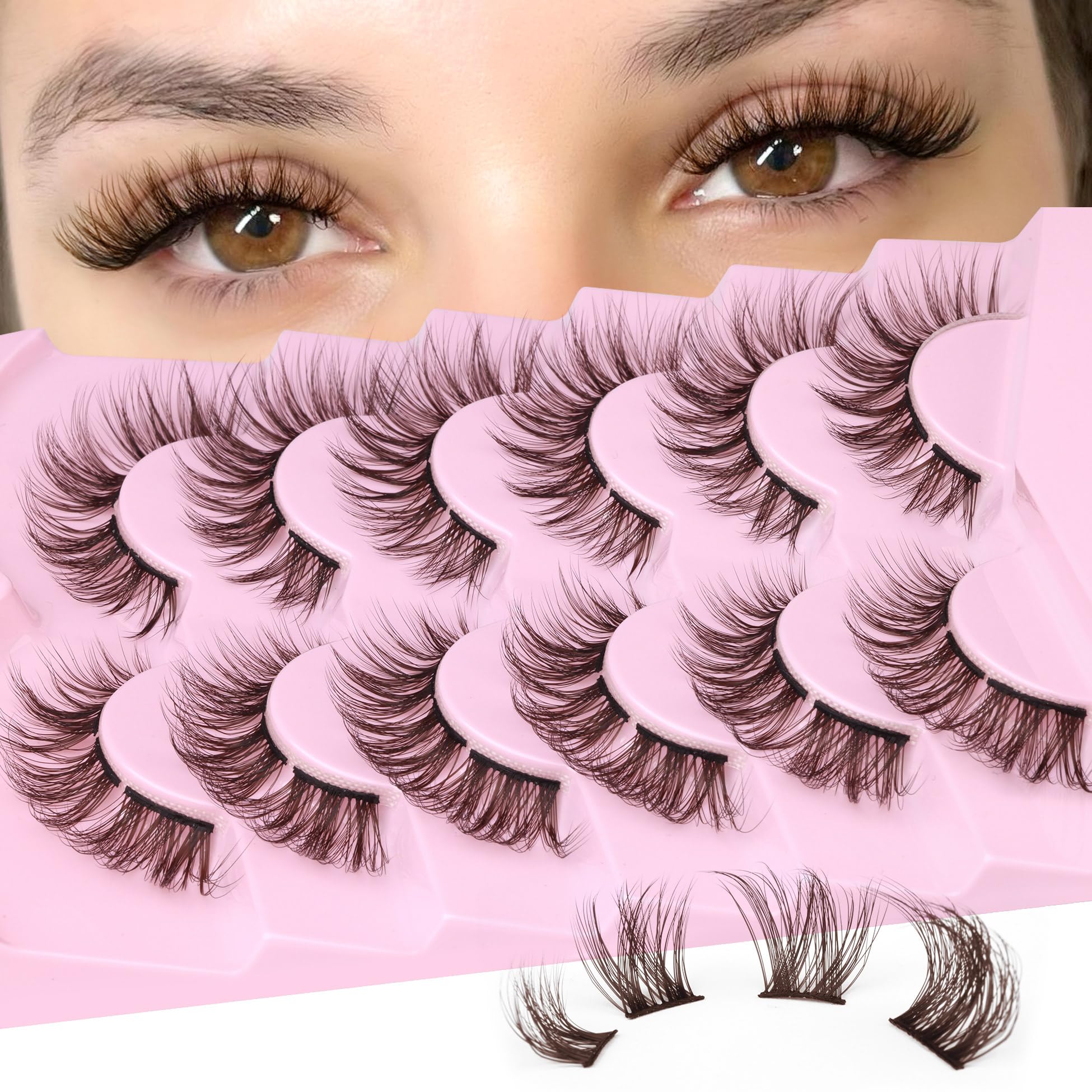 Lash Clusters DIY Eyelash Extension Natural Look Cluster Lashes Brown Fluffy DIY Lash Extensions 3D Individual Lashes Mink False