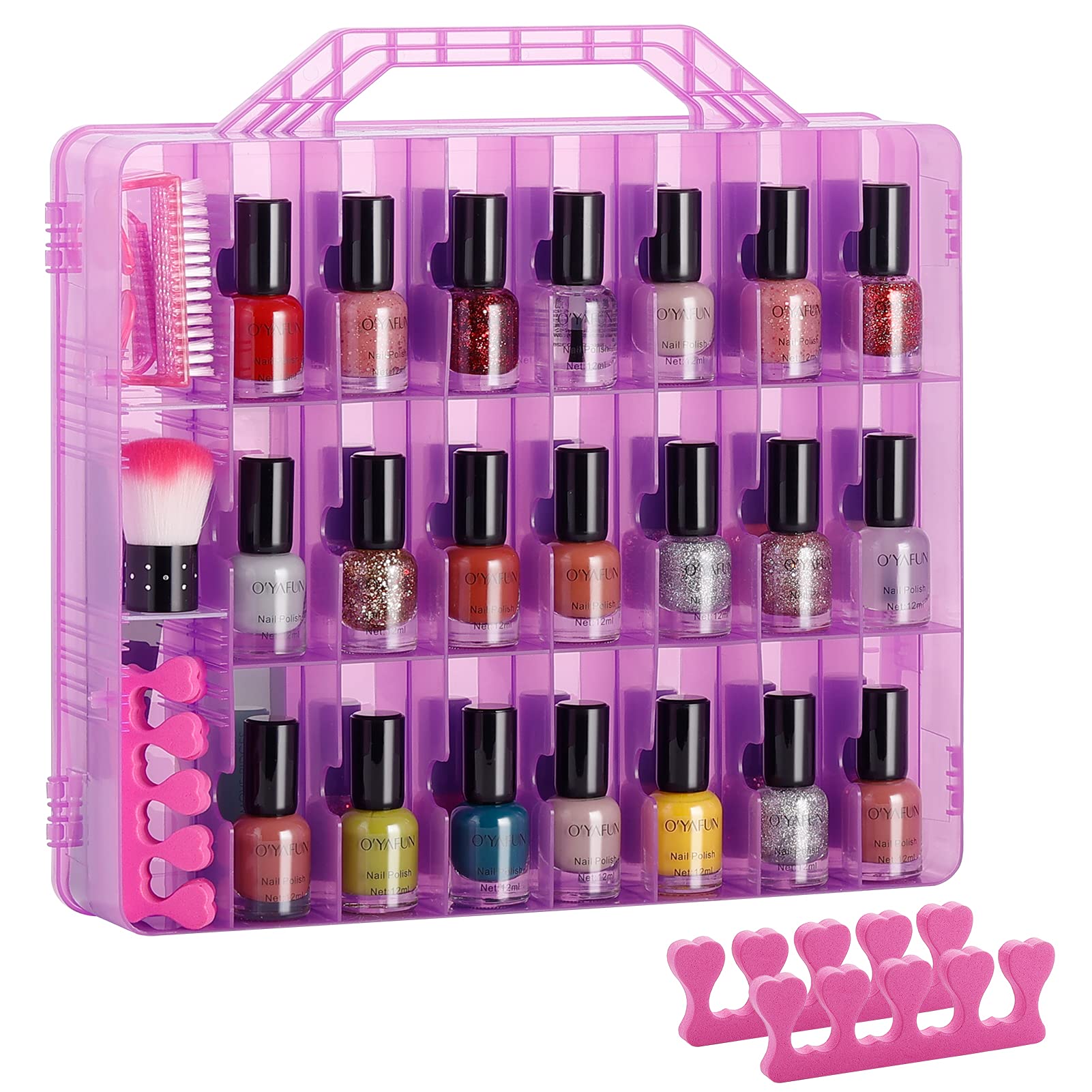 DreamGenius Nail Polish Organizer Case for 48 Bottles, Double Side Gel Nail Polish Holder with Adjustable Dividers, Portable Nai