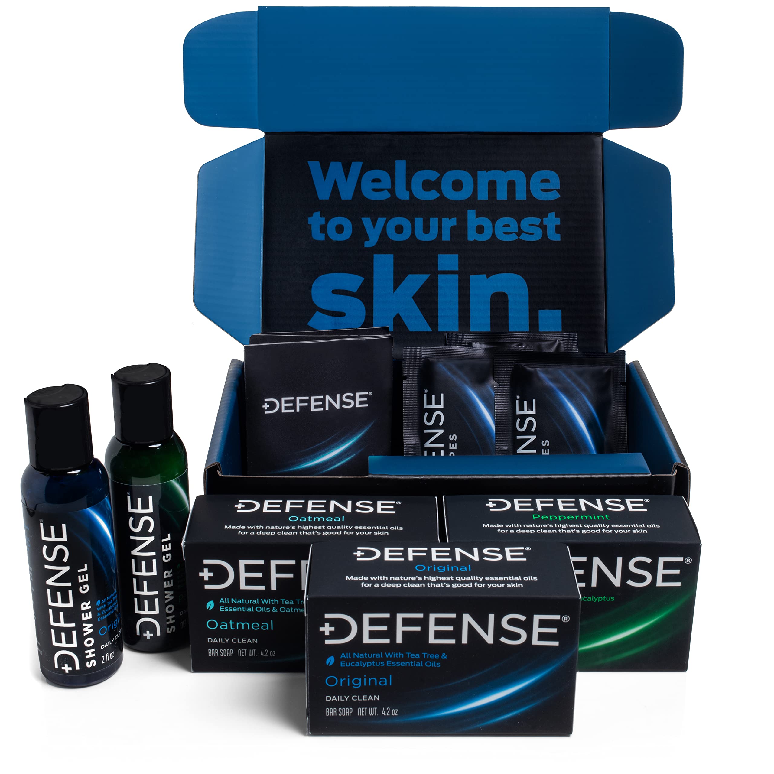 Defense Soap Variety Gift Set | Tea Tree, Peppermint, Oatmeal All Natural Bar Soap, Organic Travel Body Wash, Individual Body Wi