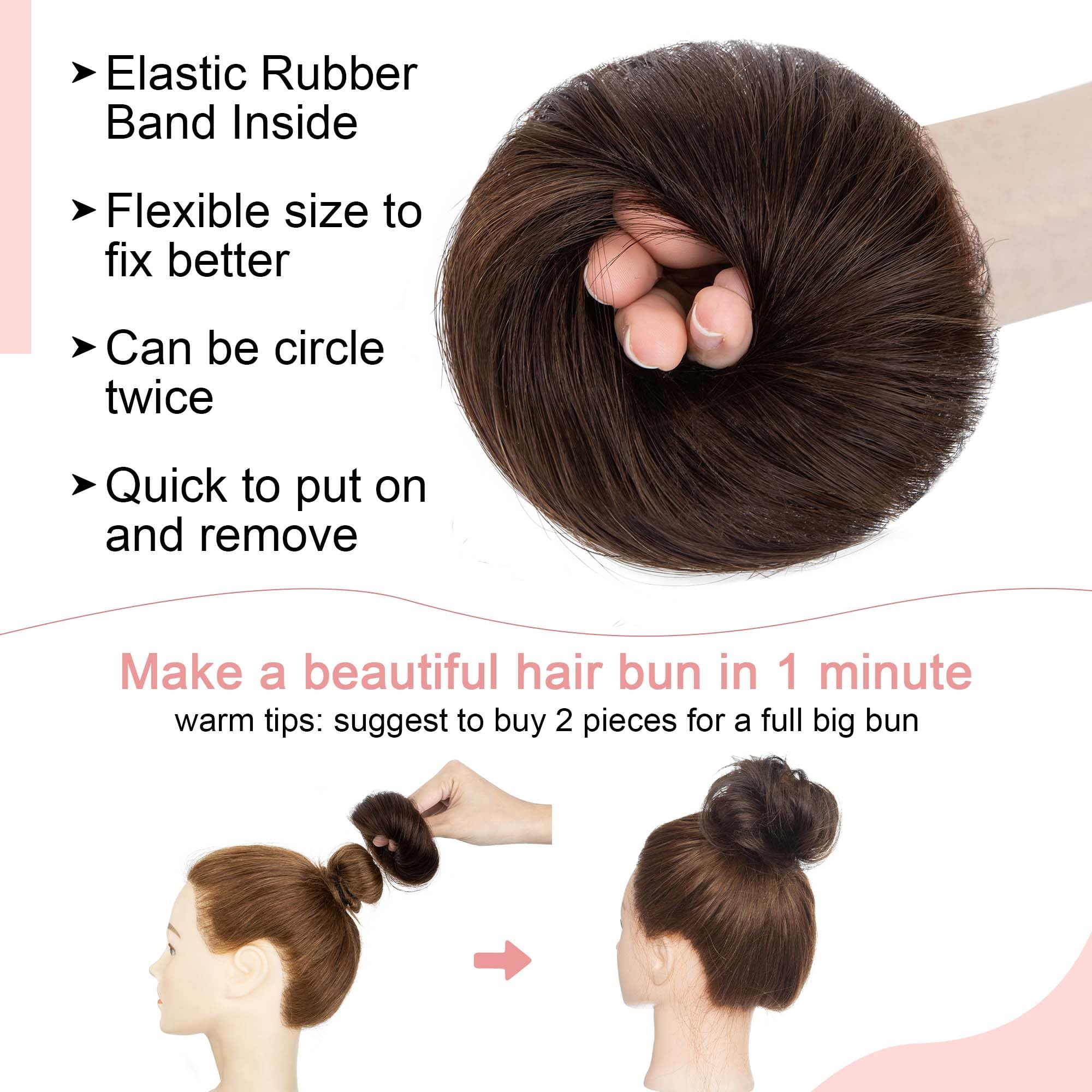 Sego Human Hair Messy Bun Hair Piece Dark Brown Real Human Hair Scrunchies Natural Wavy Smoothed Updo Hairpieces Donut Chignon P