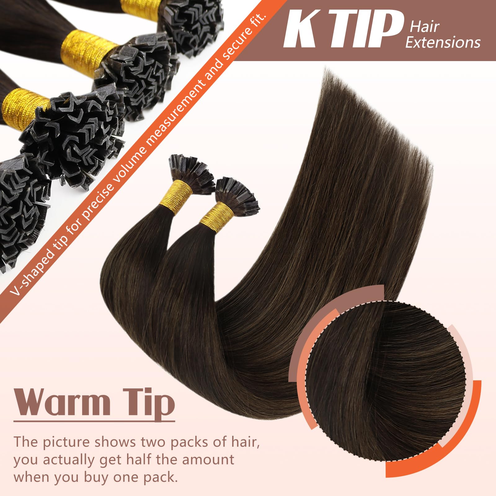 Sunny Ktip Hair Extensions Brown Ktip Human Hair Extensions Dark Brown Ombre To Medium Brown Balayage Ktip Human Hair Extensions