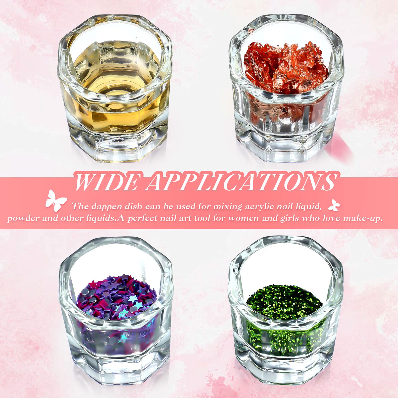 Cunhill 24 Pieces Dappen Dishes for Acrylic Nails Monomer Liquid Powder Glass Cups Clear Crystal Bowls Holders for Nail Extensio