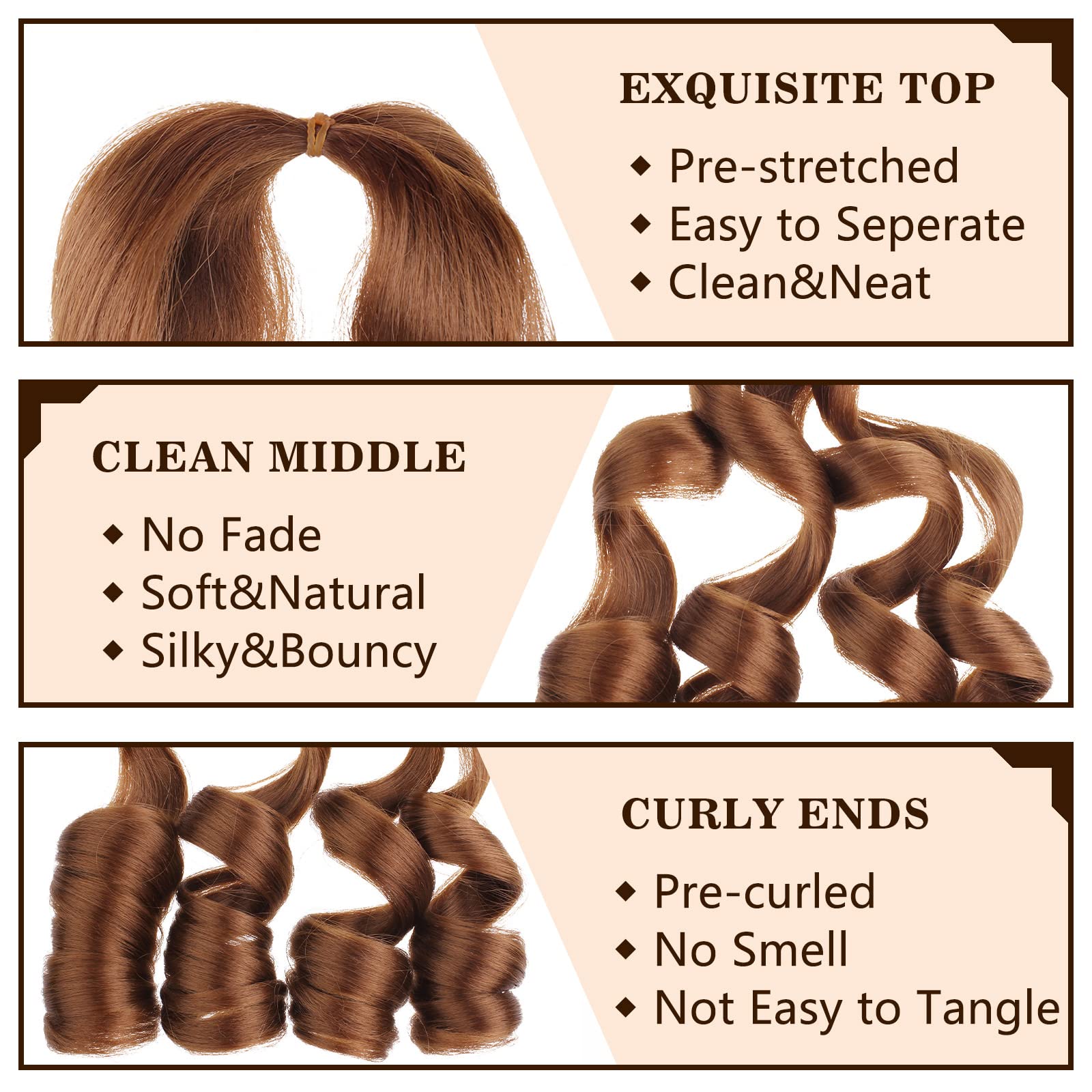 COOKOO 9 Pcs 22 Inch Pre Stretched Bouncy Braiding Hair Red Brown French Curls Braid Hair 75g/Pack Pre Curled Loose Wavy Crochet