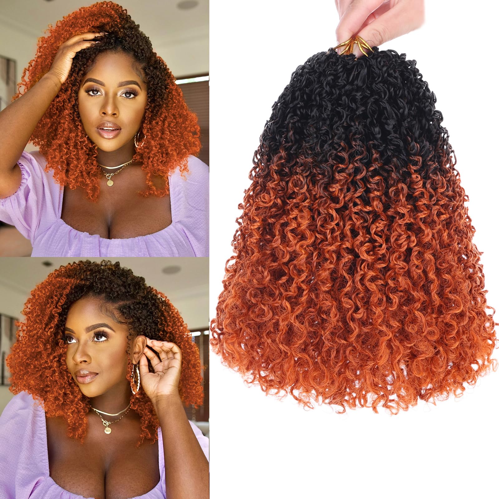 Unionbeauty Pre-looped Yanky Twist Crochet Braids Hair 8 Inch 8 Bundles Pre-twisted Short Passion Twist Crochet Hair Micro Sprin