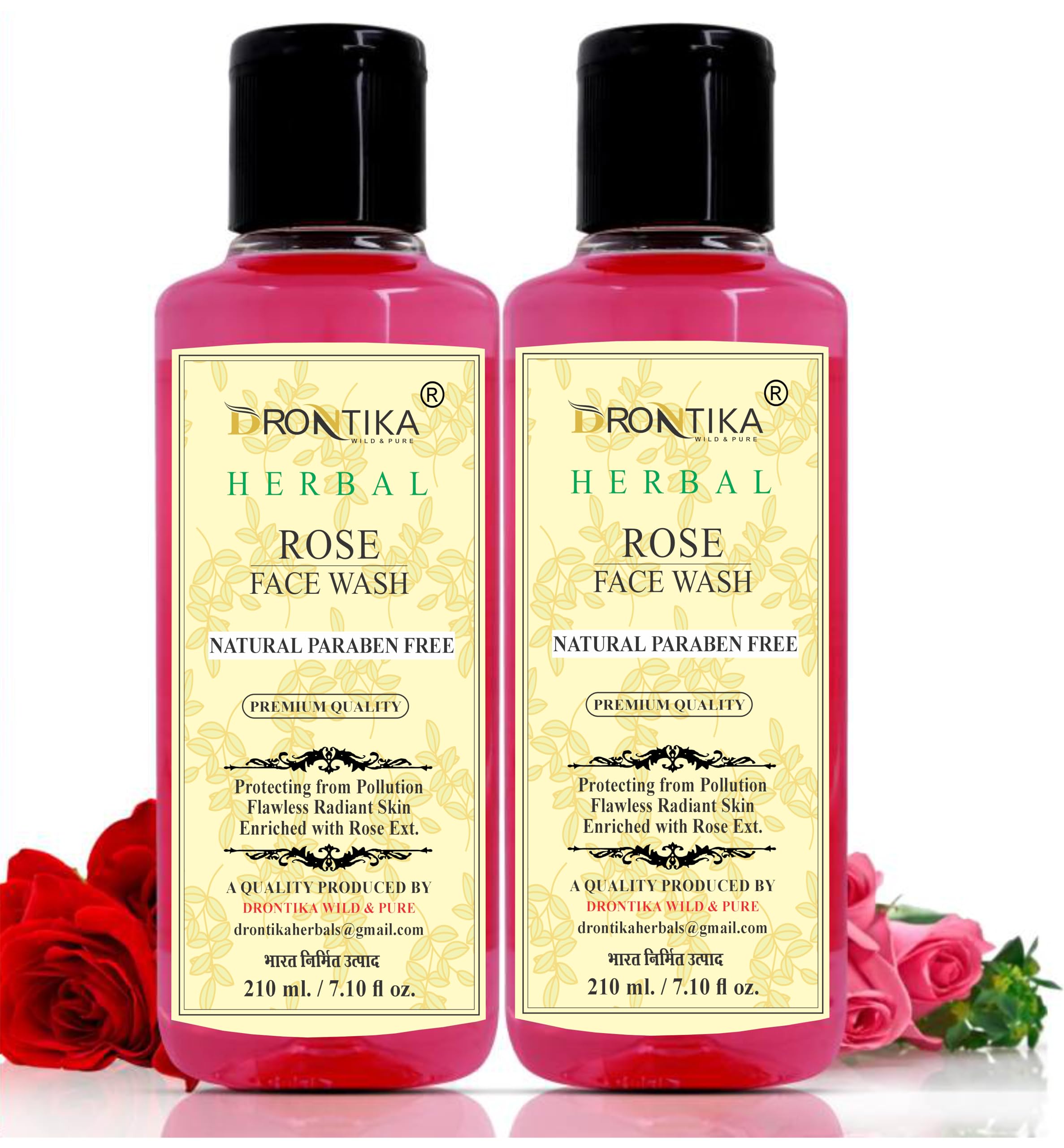 Drontika Natural Herbal Rose Face Wash || Anti Pollution || Dirt Removal And Skin Whitening For Men And Women 400Ml Ayurvedic Na