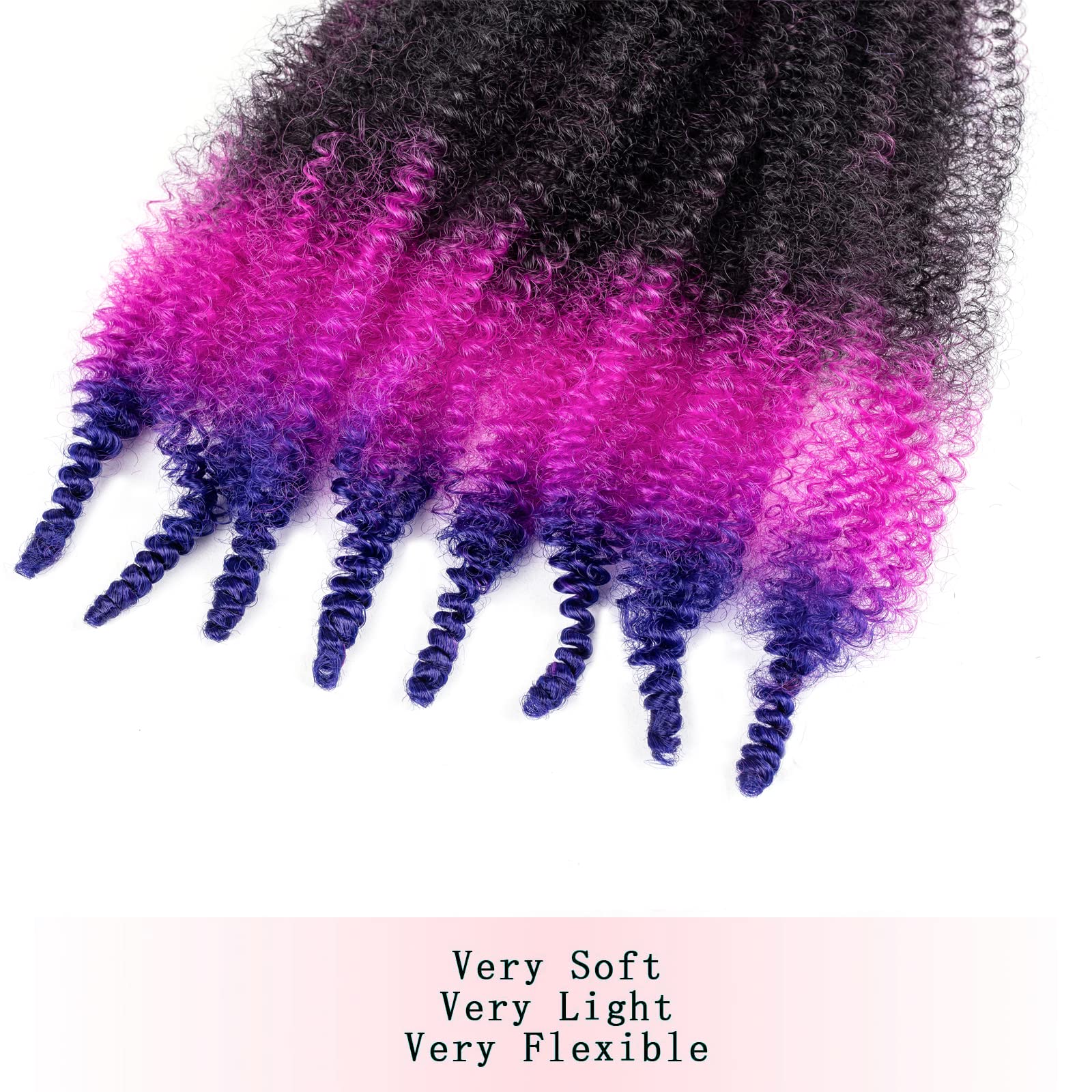 Blonde Brown Ombre 8 Packs Springy Afro Twist Hair 49# 1B Purple Blue 16 inch 3 Tones Pre-Separated Kinky Marley Twist Braiding