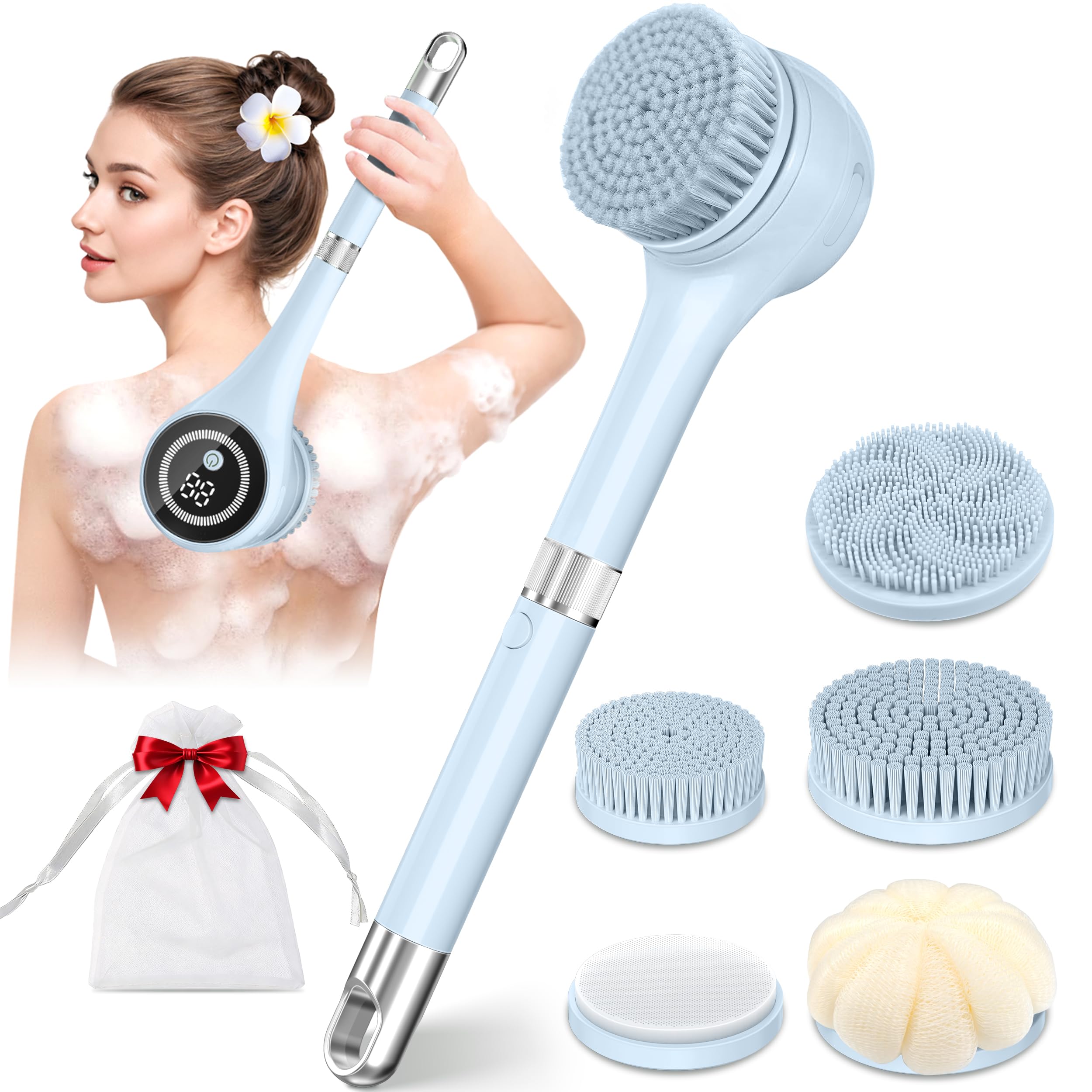 Electric Body Brush Back Scrubber for Shower, Rechargeable Auto Bath Brush