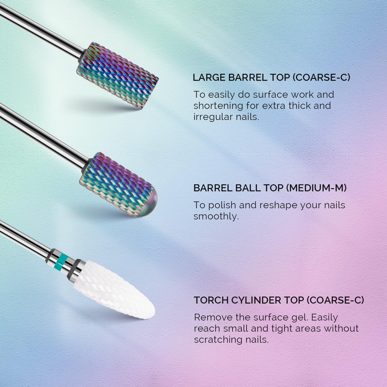 Melodysusie Nail Drill Bits Set, 7Pcs Professional Tungsten Carbide Ceramic Acrylic Nail File Drill Bit For Manicure Pedicure Cu