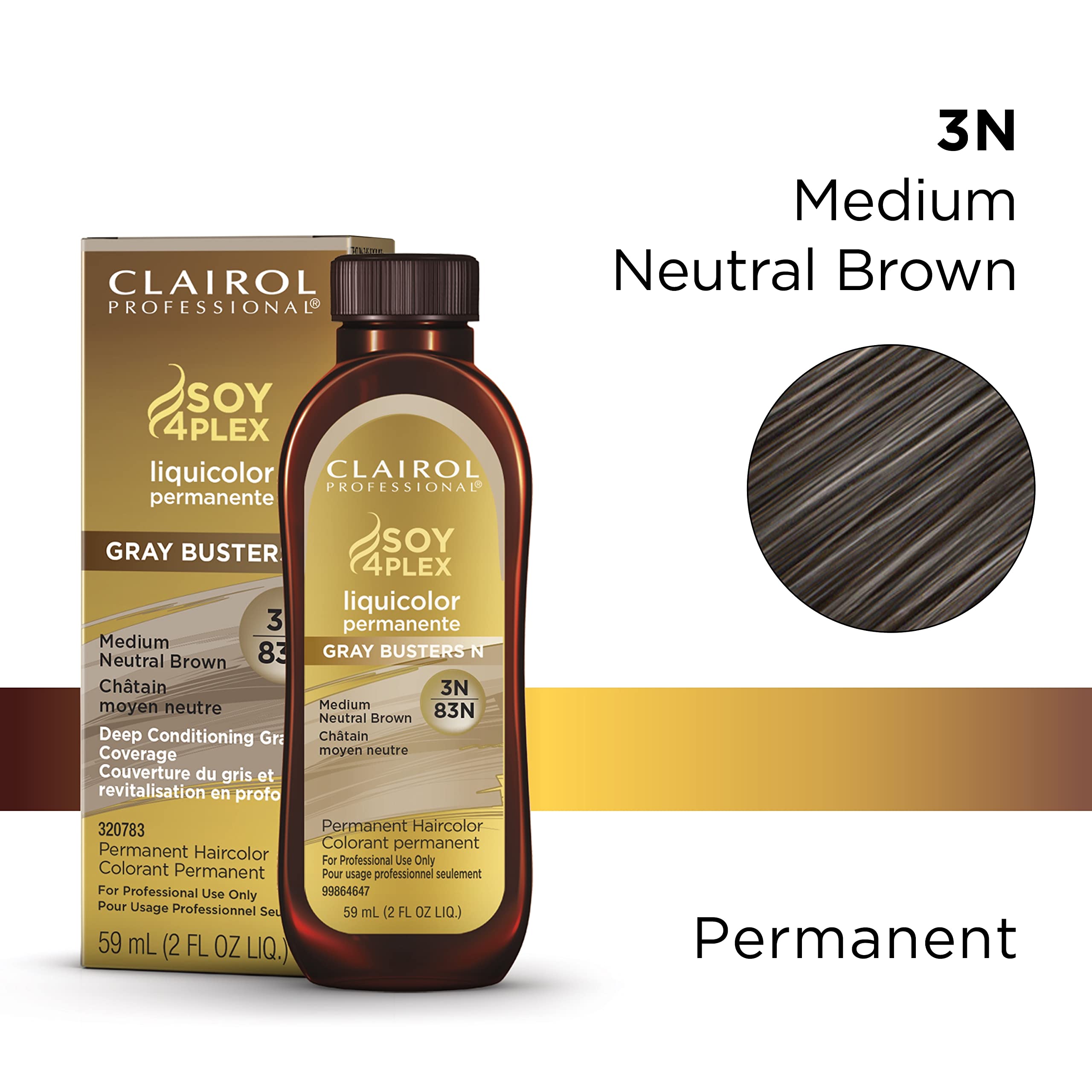 Clairol Professional Permanent Liquicolor For Dark Hair Color, 3N Medium Neutral Brown, 2 Oz