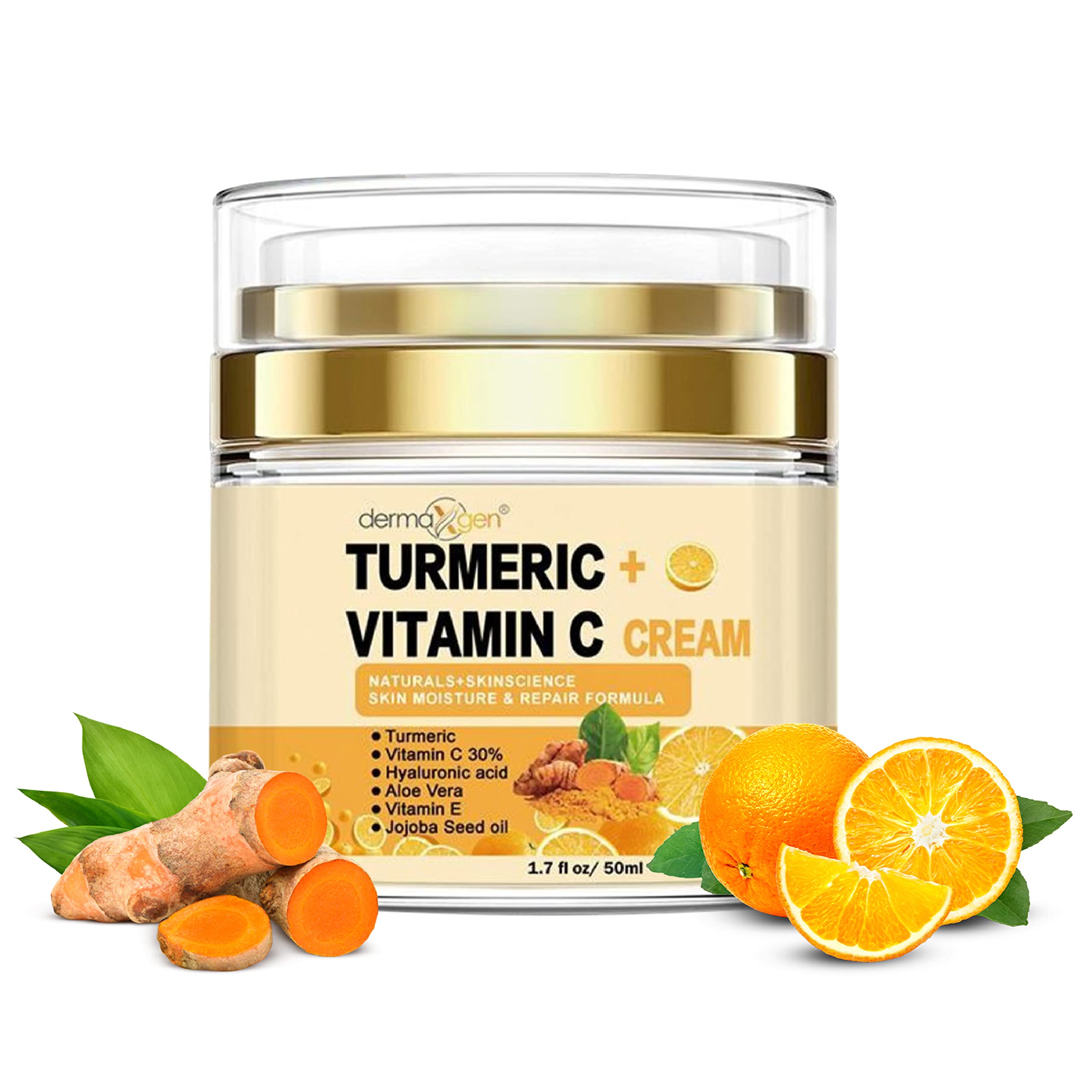 DERMAXGEN Turmeric Face Cream + 30% Vitamin C Glow Boosting Moisturizer & Skin Repairing, Hydrating with Organic Ingredients Ant