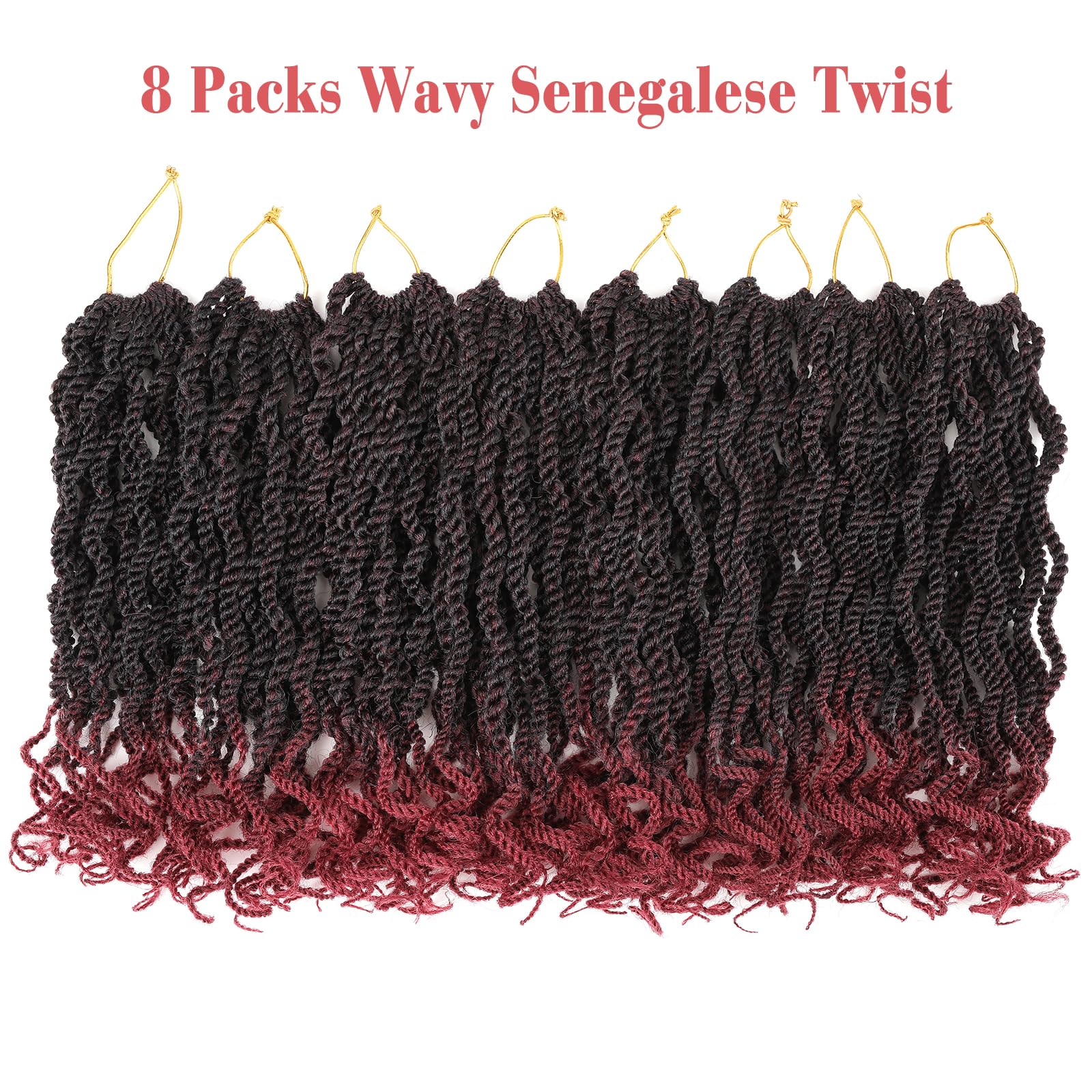 Leeven 18 Inch Burgundy Senegalese Twist With Curly Ends 8 Packs Ombre Red Hanava Twist Crochet Hair Pre Twisted Kinky Twsit Pre