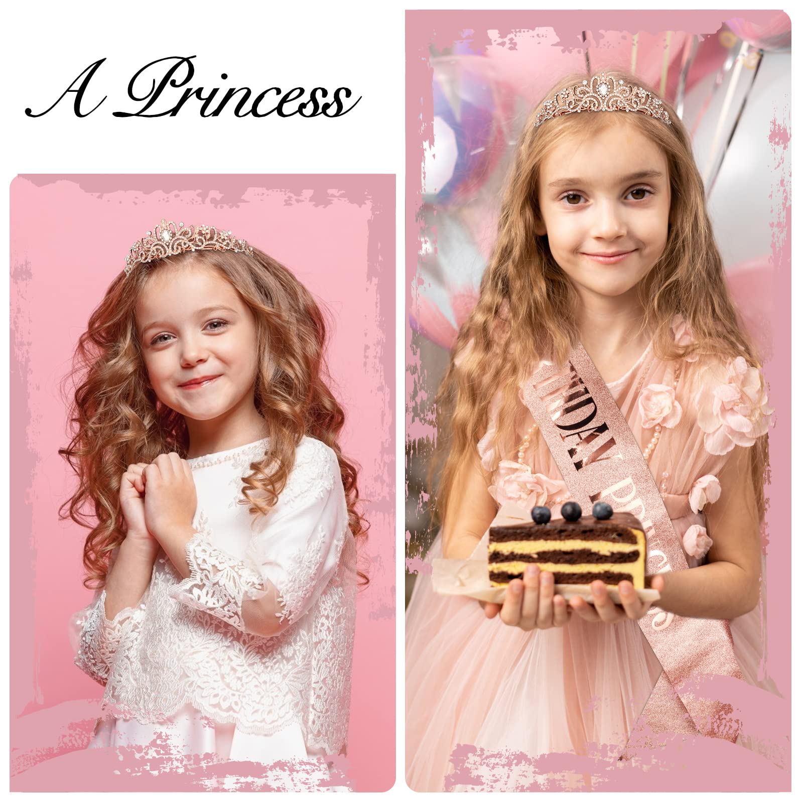 Cieher Princess Crown And Birthday Sash Set, Birthday Crown Birthday Girl Crown Birthday Tiara For Women Birthday Princess Crown