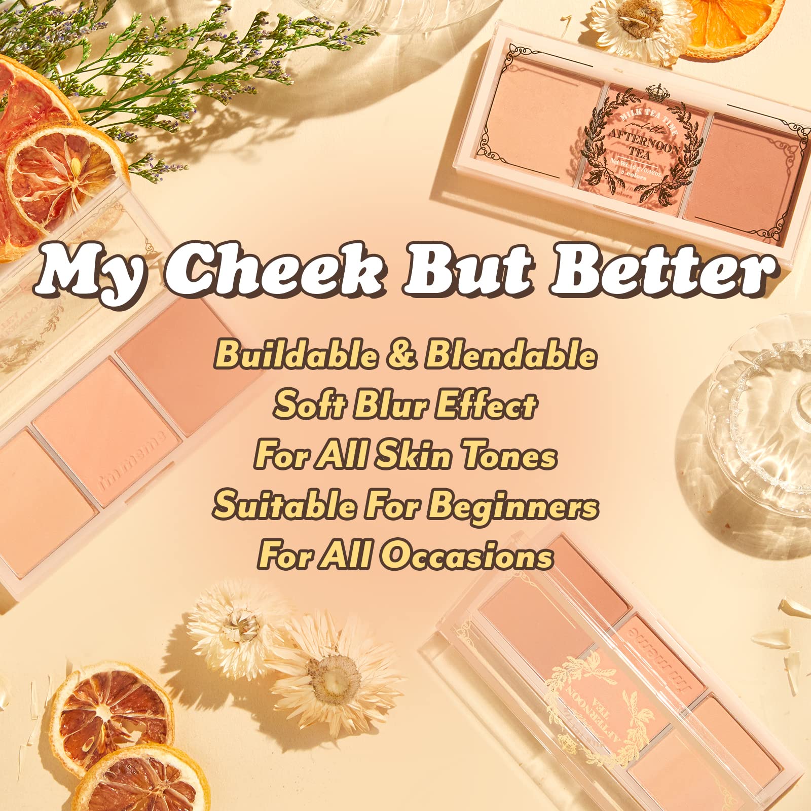 I'M Meme Palette - Afternoon Tea Blusher | Milk Tea Time, Blush For Cheek, Natural & Neutral, Buildable & Blendable, 3 Shades Pa
